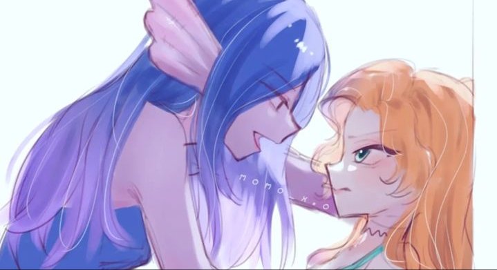 tagme (artist), blush, chelsea (ruby gillman), dominant female, kraken, mermaid, pale skin, red hair, ruby gillman, ruby gillman, teenage kraken, shy, submissive female, yuri, 