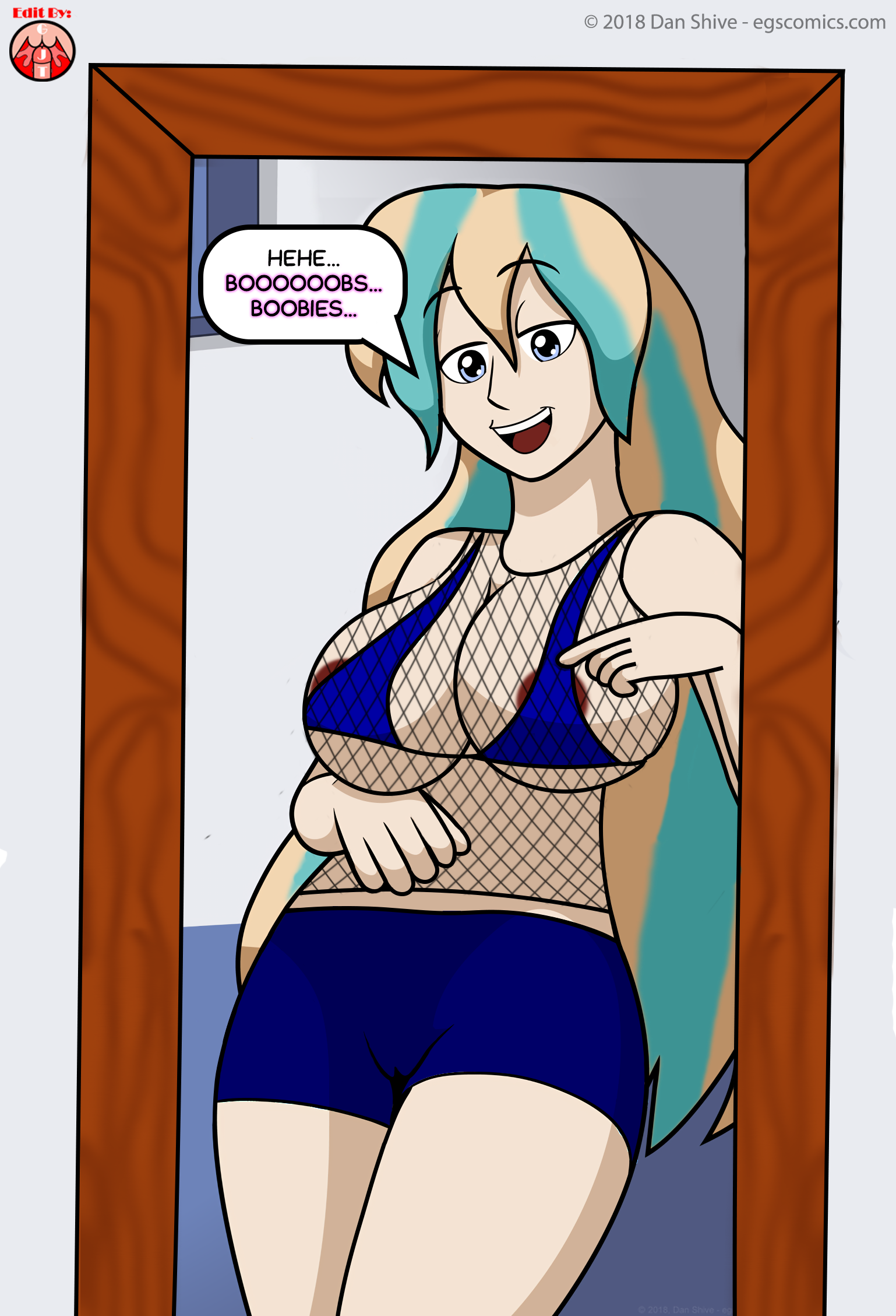 susan pompoms, el goonish shive, edit, areola, blonde hair, cameltoe, cyan hair, dan shive, gjt0530, huge boobs, striped hair, 