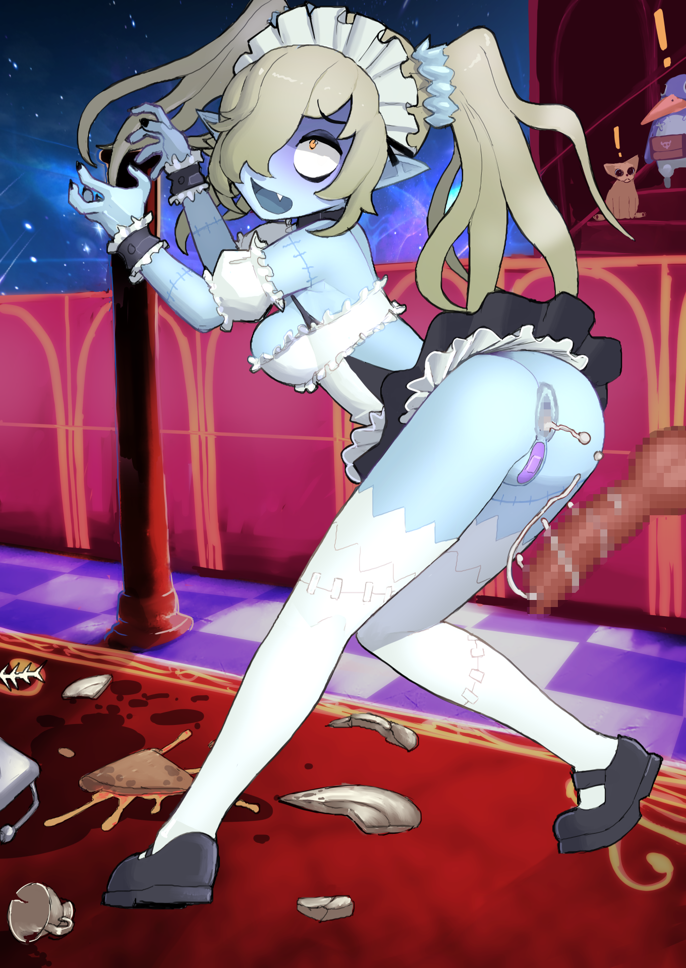 anal_only ass bandage bandage_on_pussy censored cum cum_from_ass cum_in_ass disgaea disgaea_5 female gaping gaping_anus gixar maid maid_(disgaea) maid_uniform male mosaic_censoring nippon_ichi_software no_panties pasties penis prinny public public_nudity public_sex pussy stitches upskirt zombie zombie_girl