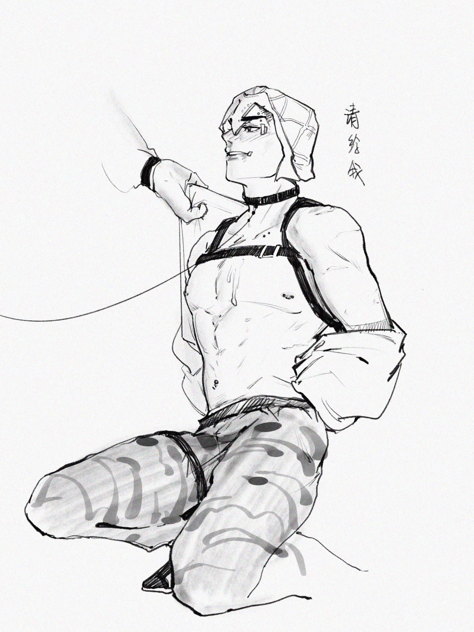 guido mista, vento aureo, 1boy, arms behind back, arms tied, arms tied behi...