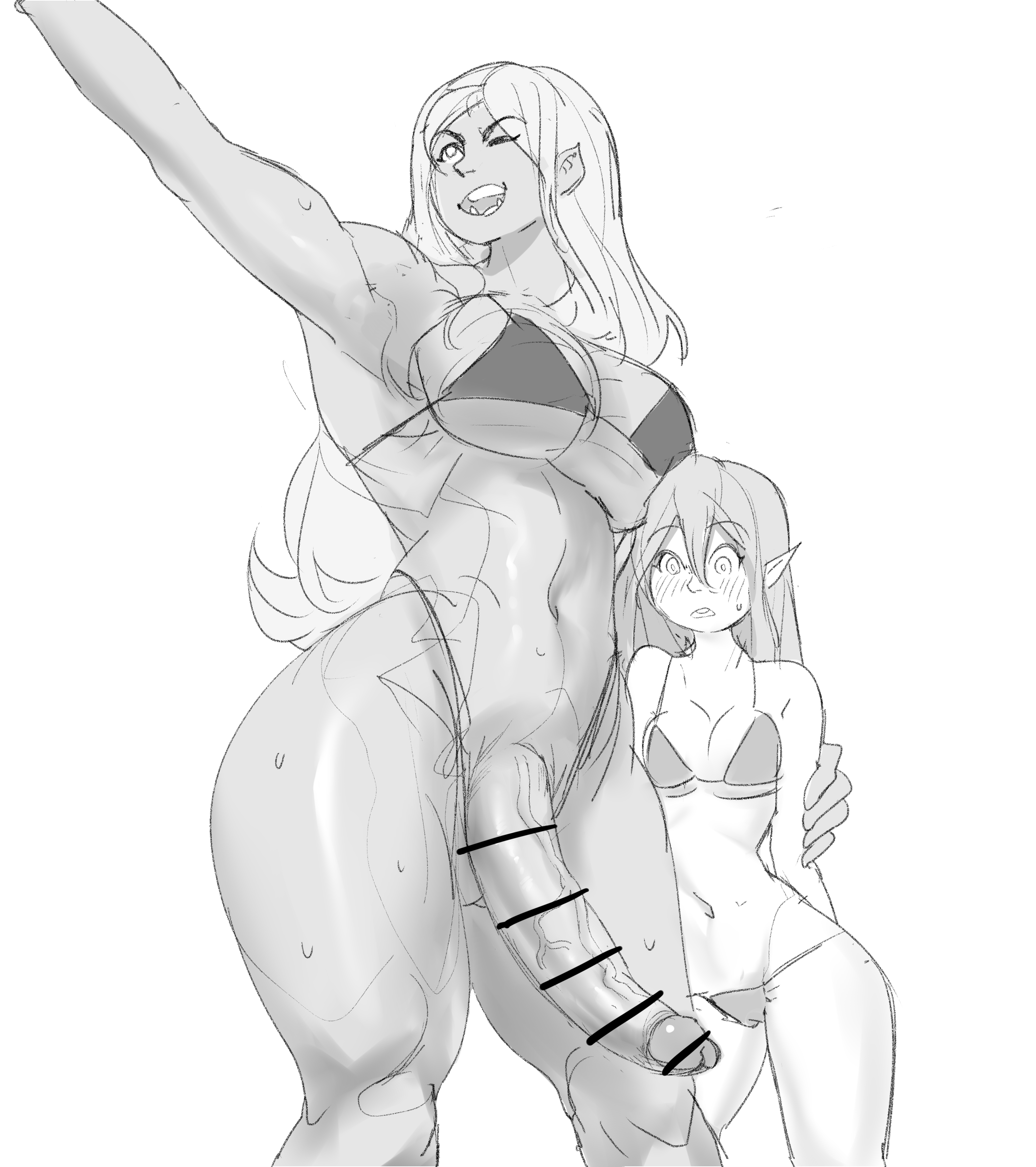 abs, creejo, elf, futa on female, futanari, large penis, muscular, muscular...