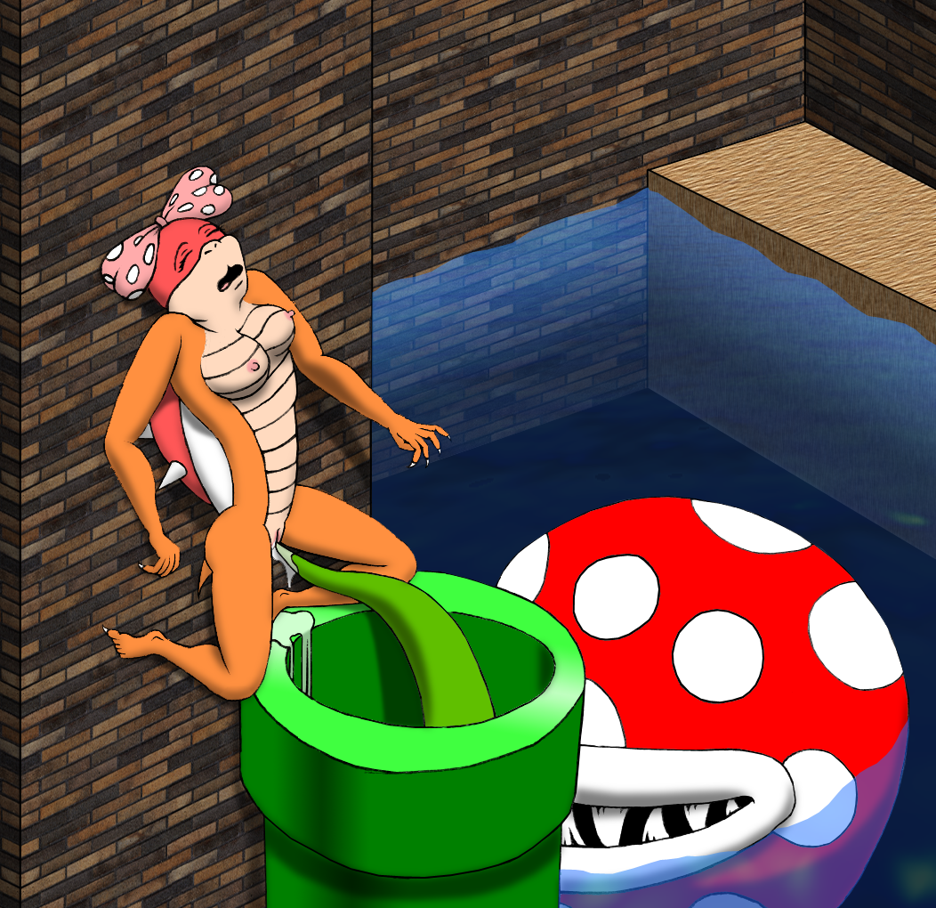 koopa, koopalings, piranha plant, wendy o. koopa, nintendo, super mario bros., bow, breasts, claws, eyelashes, female, nipples, polka dots, shell, spiked shell, spikes, tail, warp pipe, 