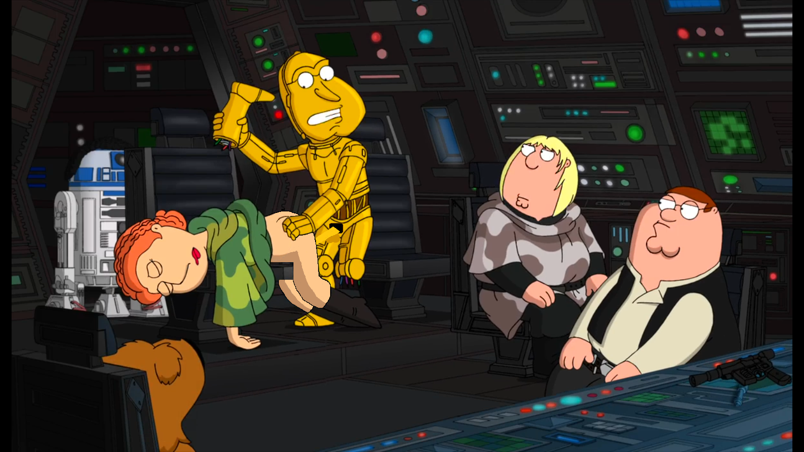 luke skywalker, peter griffin, princess leia organa, r2-d2, family guy, ret...