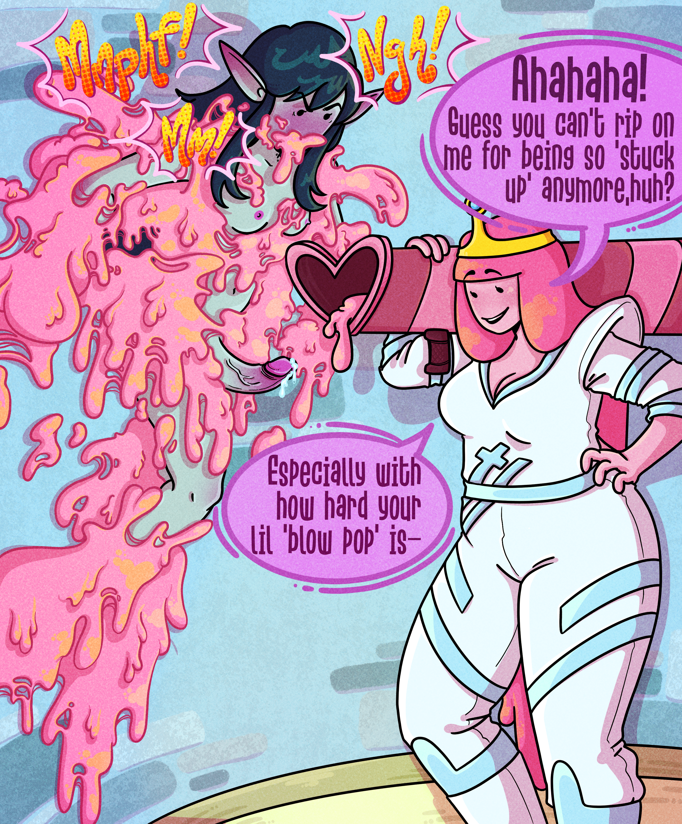 adventure_time adventure_time:_fionna_&_cake clothing female futanari goo intersex marceline marceline_abadeer marceline_the_vampire_queen princess_bubblegum sketchventures stuck stuck_in_wall