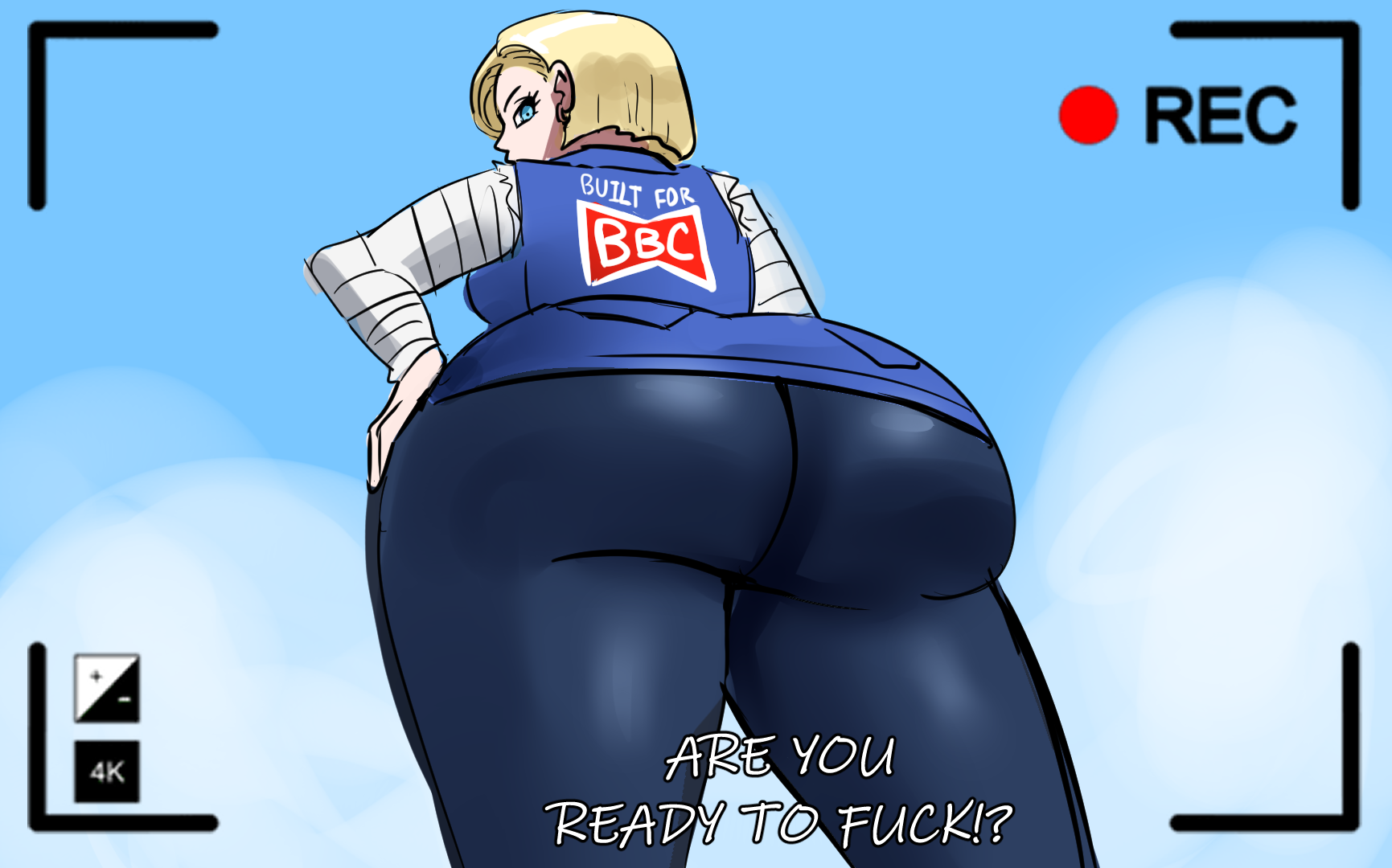 1girls android_18 ass ass_focus blonde blonde-haired_female blonde_female blonde_hair blue-eyed_female blue_eyes blue_sky camera camera_pov camera_view cloud clouds cloudy_sky dragon_ball dragon_ball_z earring earrings english english_text fat_ass female female_focus female_only gtsn17 huge_ass looking_at_viewer looking_back looking_back_at_viewer looking_down looking_down_at_viewer pantyhose raceplay revealing_clothes skirt sky solo sparking text underview viewed_from_below