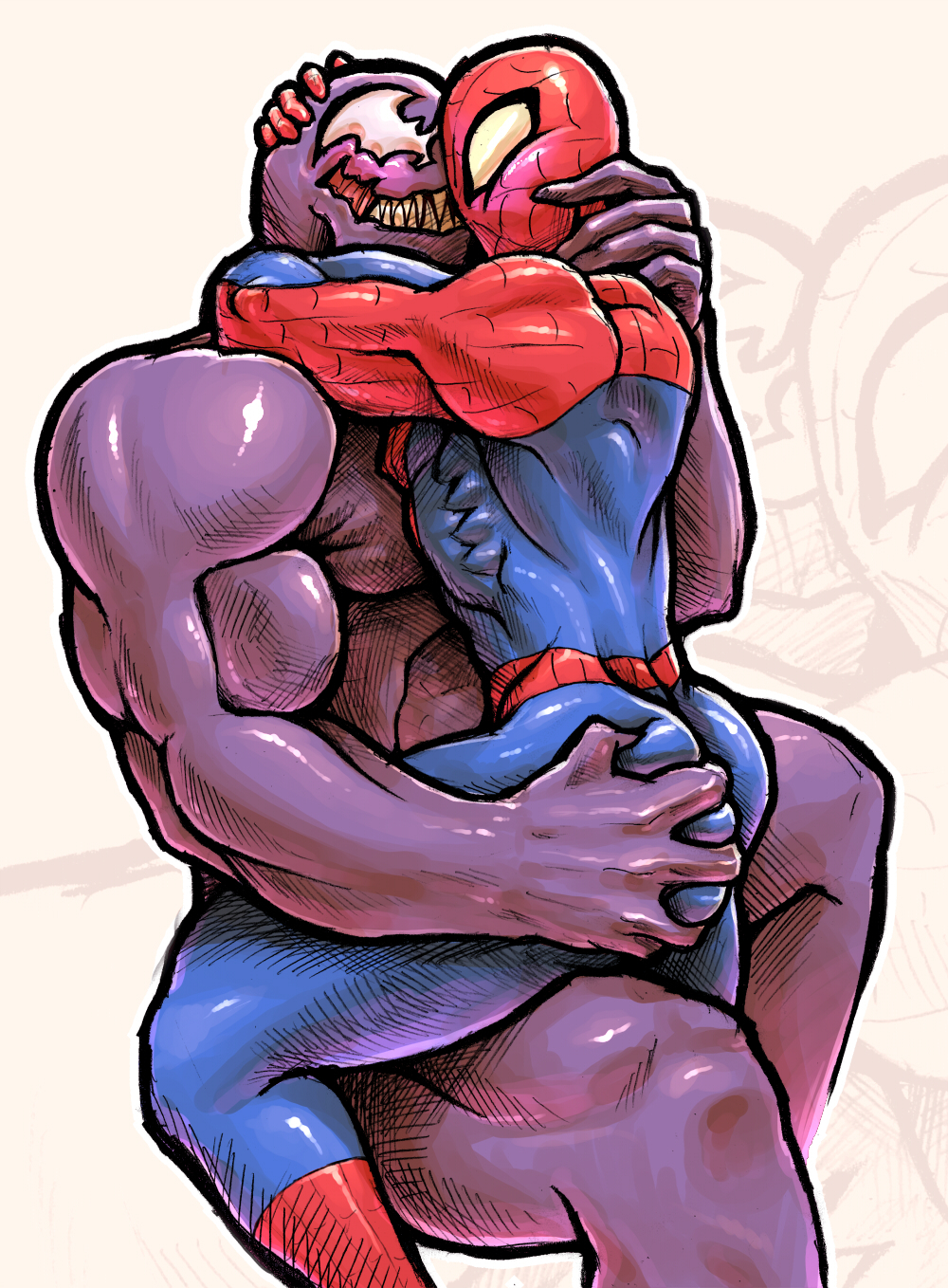 peter parker, spider-man, venom, marvel, spider-man (series), 2boys, male, male only, multiple males, yaoi, 