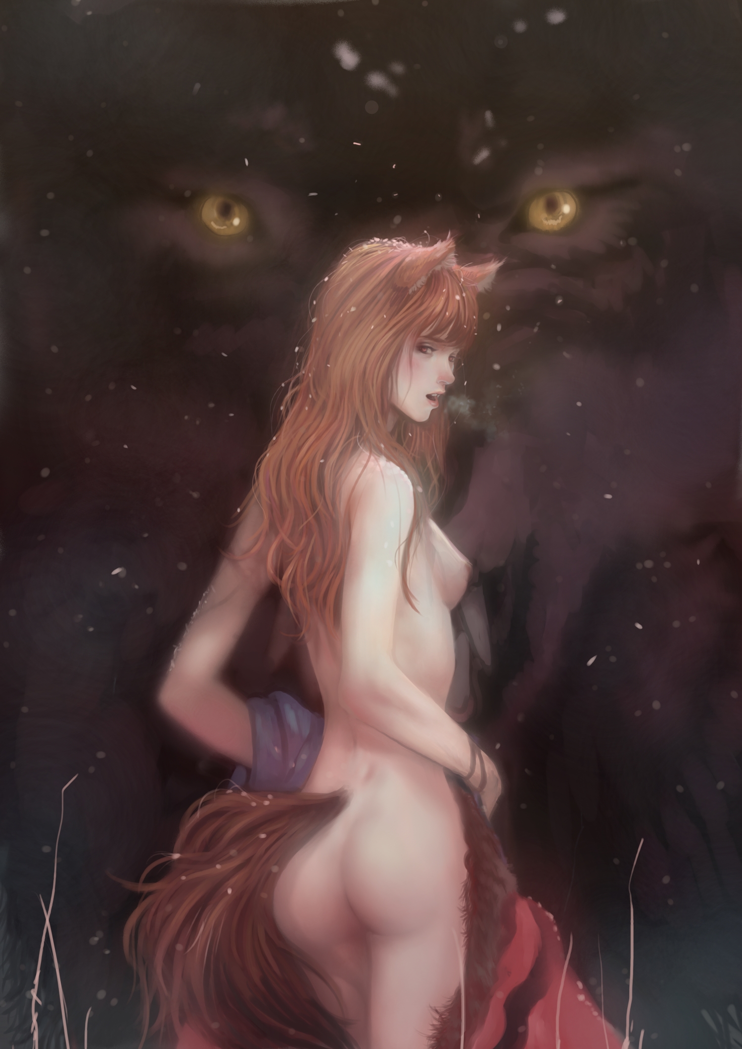 artist request, holo, spice and wolf, realistic, 1girls, animal ears, blush...