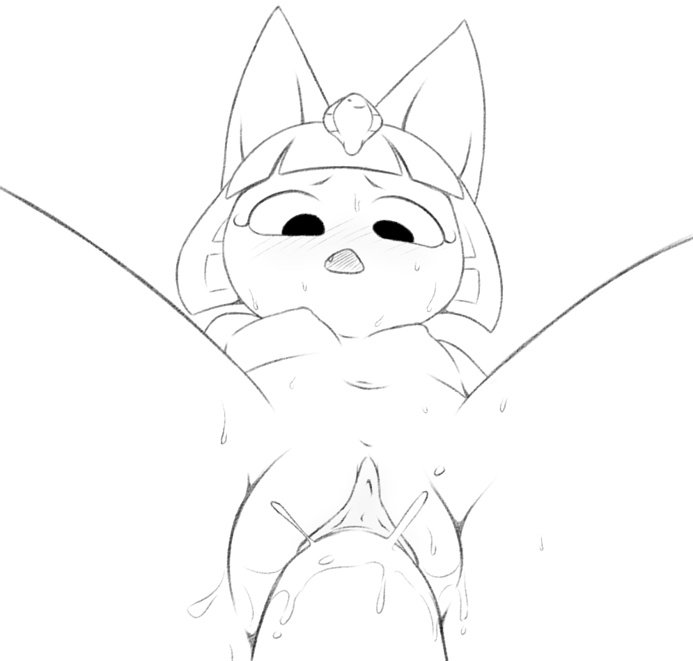 rawrunes, animal crossing, nintendo, greyscale, monochrome, simple background, white background, ankha (animal crossing), anthro, blush, bodily fluids, breasts, clitoris, close-up, cute fangs, domestic cat, duo, egyptian, fangs, felid, feline, felis, female, female penetrated, genital fluids, genital focus, genitals, looking at viewer, male, male/female, male penetrating, male penetrating female, mammal, navel, nipples, open mouth, penetration, penis, pussy, pussy juice, sex, small breasts, spread legs, spreading, sweat, urethra, vaginal penetration, video games, 