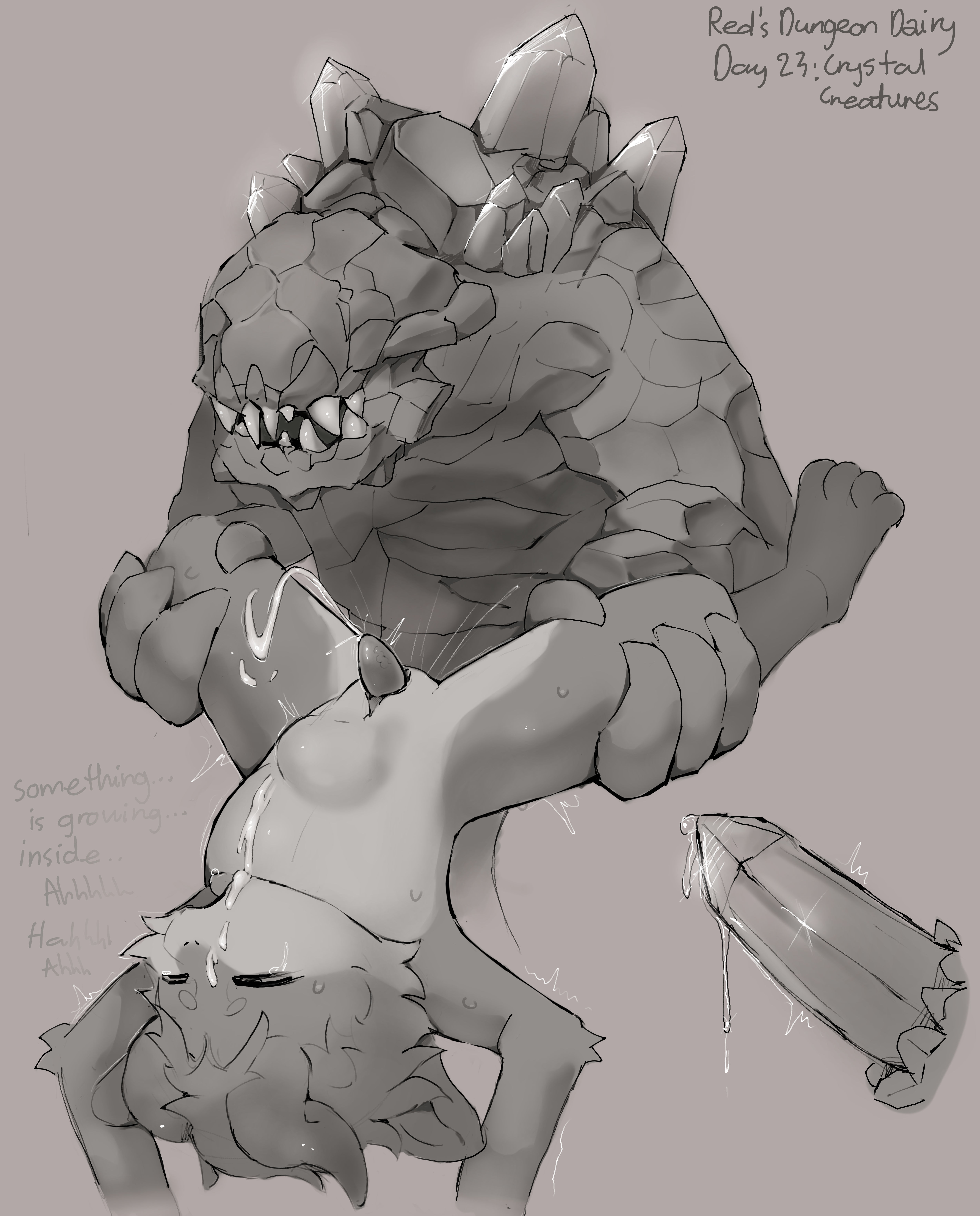 absurd_res anal anal_orgasm anal_sex animal_genitalia animal_penis anthro belly bodily_fluids bulge closed_eyes countershade_torso countershading crystal crystal_creature cum cum_in_mouth cum_in_own_mouth cum_in_self cum_inside cum_on_belly cum_on_body cum_on_chest cum_on_face cum_on_self cum_strand cumshot dragon dungeon duo ejaculation elemental_creature forced_orgasm fur furred_dragon furred_scalie genital_fluids genital_slit genitals hands-free hi_res holding_up holding_up_other_character horn humanoid huntings leg_grab male male/male mineral_fauna mythological_creature mythological_scalie mythology open_mouth orgasm penetration penis perineum red_the_explorer rock rock_creature scalie size_difference stomach_bulge story story_in_description sweat tapering_penis tongue tongue_out white_belly white_body white_countershading white_fur white_perineum