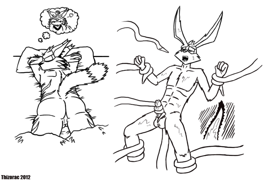 thizorac, ace bunny, loonatics unleashed, looney tunes, warner brothers, 2012, anal, anal sex, anthro, ass, balls, drake (thizorac), dream, feline, internal, lagomorph, lynx, male, male only, mammal, nude, oviposition, penetration, penis, precum, presenting, rabbit, sleeping, sweat, tentacle, tentacle porn, trapped, 