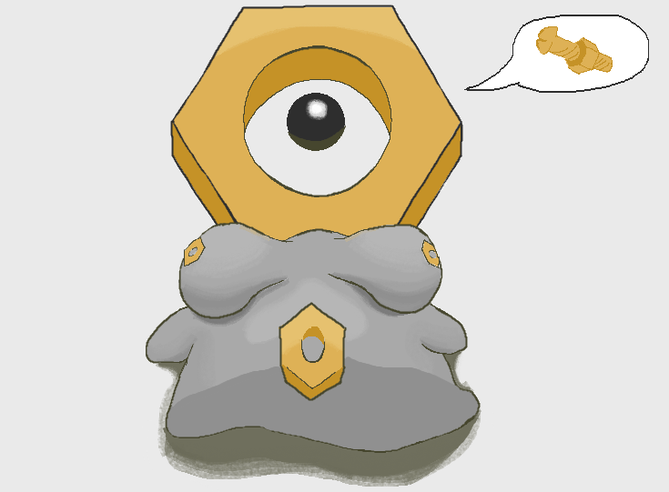 meltan, nintendo, pokemon sm, 2018, simple background, source request, speech bubble, white background, 1girls, animate inanimate, breasts, chubby, eye contact, female, female only, grey skin, looking at viewer, lying, nipples, one eye, pictographics, pokemon, pokemon go, pussy, sexually suggestive, shortstack, slime, solo, video games, 