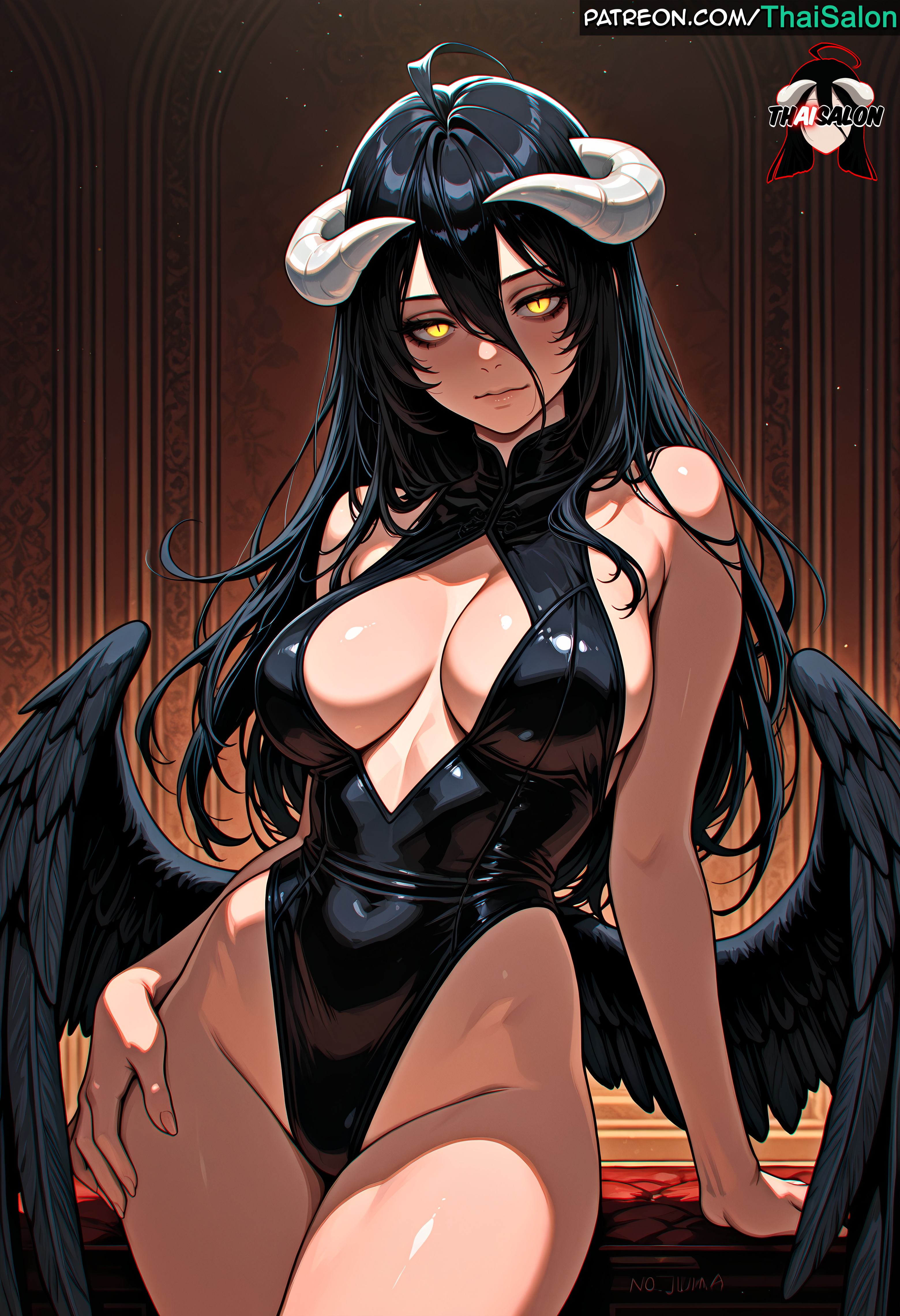 1girls ai_assisted ai_generated albedo_(overlord) ass bangs bare_legs barefoot bed big_breasts black_hair black_toenails black_wings breasts breats chromatic_abberation clothed clothing clothing_cutout demon_girl demon_horns feathered_wings feet female female_only foot_fetish foot_focus hires horns large_breasts long_hair looking_at_viewer lying monster_girl on_back on_bed overlord_(maruyama) patreon patreon_username pillow sexually_suggestive slit_pupils smile soles solo stable_diffusion tagme thai_salon thaisalon thick_thighs thighs toenail_polish toenails toes watermark wings wrinkled_feet wrinkled_soles yellow_eyes