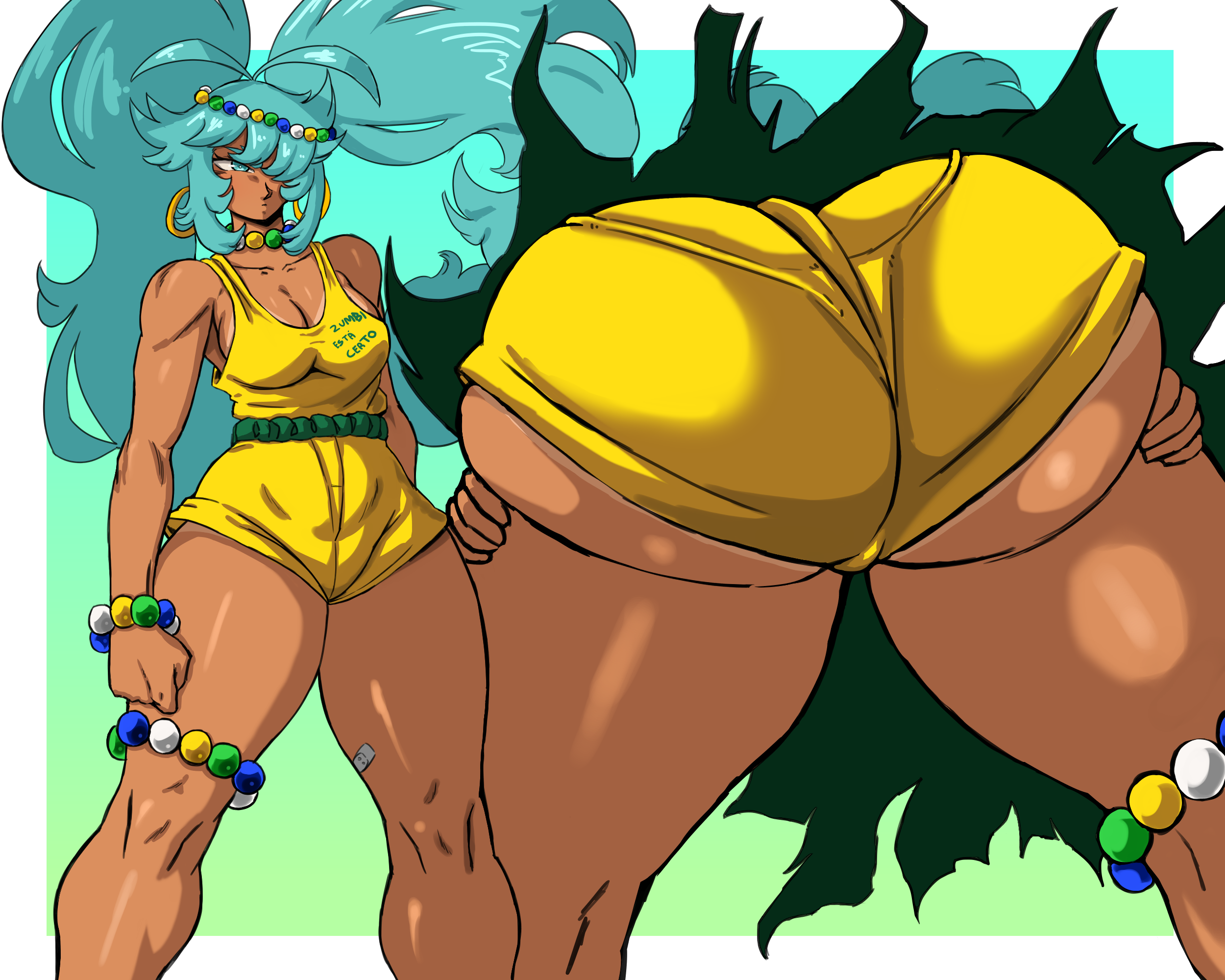 1girls ass bent_over big_ass bottom_heavy brazilian brazilian_female brazilian_miku bubble_ass bubble_butt charge_sol ear_piercing earrings fat_ass female female_only hatsune_miku huge_ass large_ass latin_american_hatsune_miku_(meme) looking_at_viewer massive_ass piercing png presenting presenting_hindquarters shirt shorts solo tanline tanned tanned_skin text_on_clothing thick_ass thick_thighs vocaloid wide_hips yellow_shorts