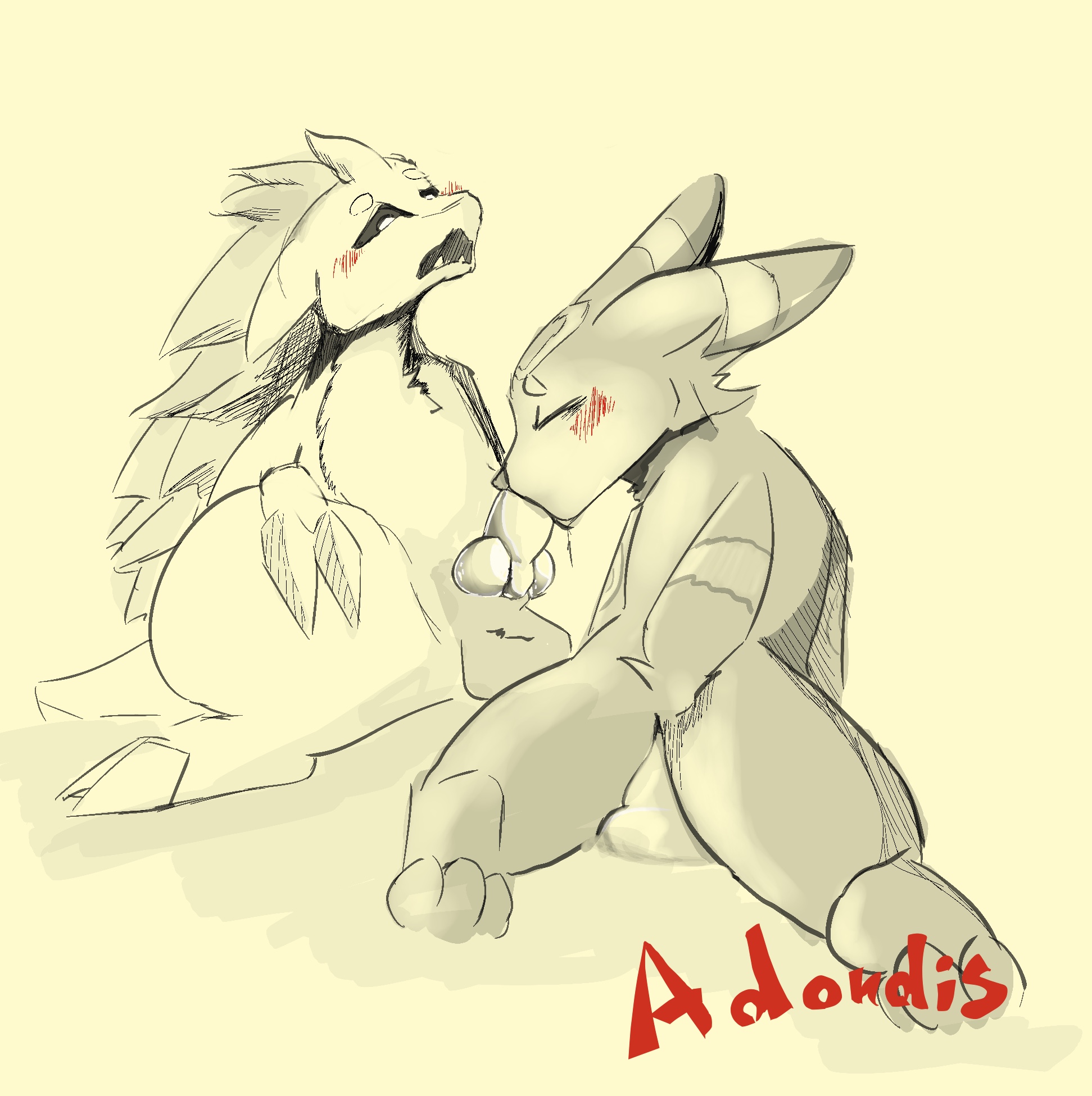eeveelution, sandslash, umbreon, nintendo, hi res, monochrome, adondis, animal genitalia, animal penis, balls, bodily fluids, canid, canine, canine penis, canis, duo, erection, feral, genitals, knot, looking down, looking pleasured, male, male/male, male penetrating, mammal, nude, open mouth, oral, penetration, penis, pokemon, sex, sucking, video games, 