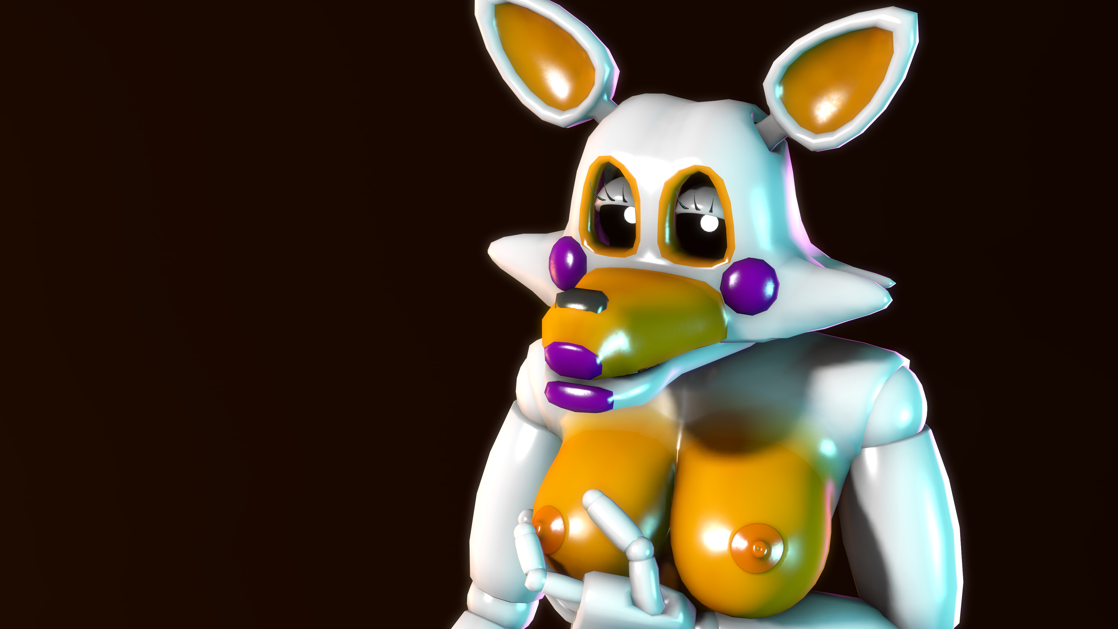 3d 4k bedroom_eyes black_eyes breasts disboi215 female finger_on_nipple five_nights_at_freddy's five_nights_at_freddy's:_sister_location five_nights_at_freddy's_2 five_nights_at_freddy's_world fnaf fnaf_world fox fox_ears fox_girl glowing_eyes hand_on_breast highres lolbit_(fnaf) looking_at_viewer mouth_closed orange_body orange_breasts orange_nipples pinup purple_cheeks purple_lipstick rosy_cheeks sfm shiny_body solo source_filmmaker white_body white_eyes