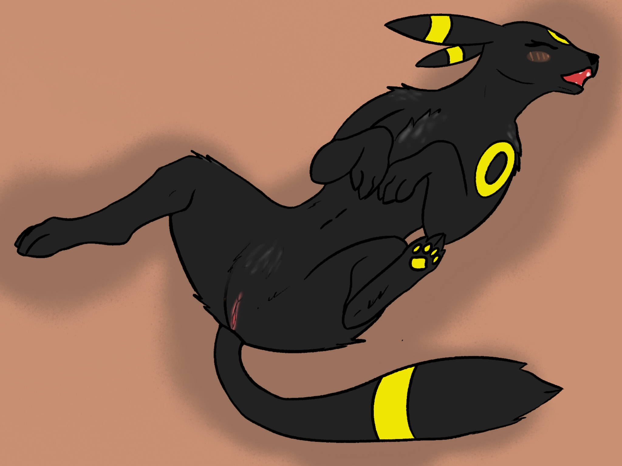 eeveelution, umbreon, nintendo, digital media (artwork), hi res, simple background, female, feral, fur, genitals, hair, just a cosmic dragon, nude, open mouth, pokemon, pussy, solo, tongue, video games, 