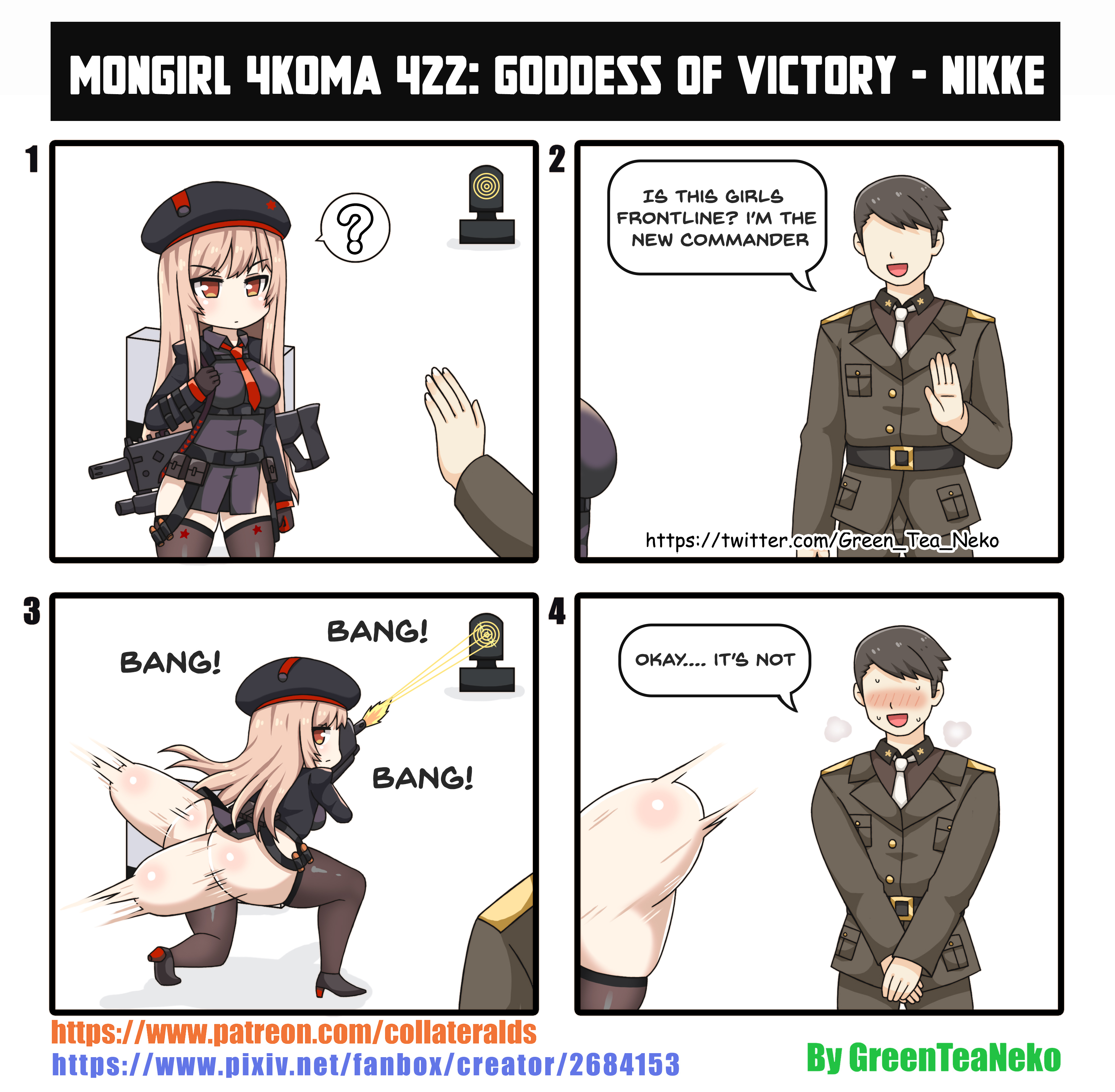 comic, 4 panel comic, ?, ass shake, commander (nikke), goddess of victory: nikk...