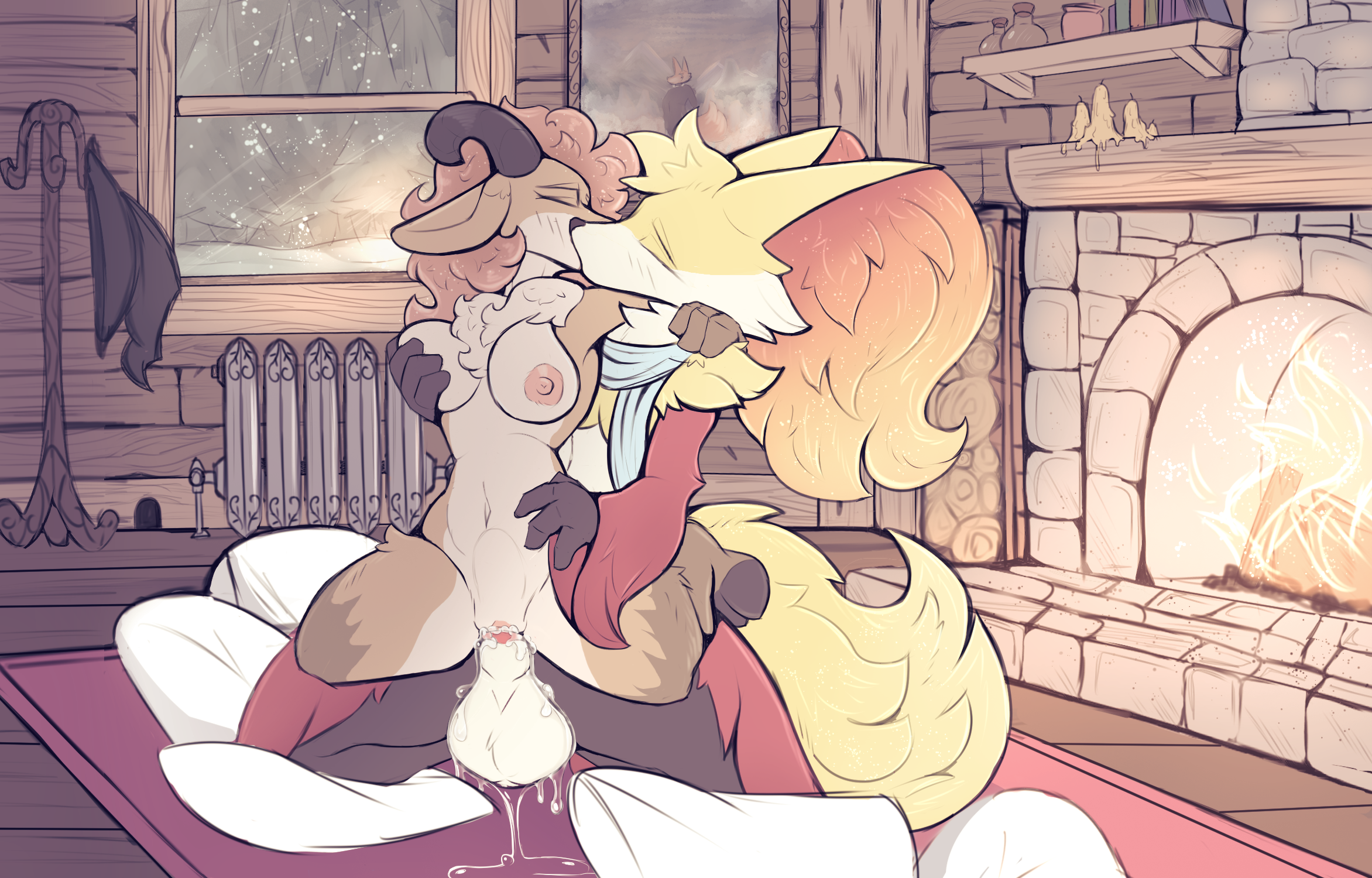 anthro anthro_on_anthro anthro_penetrated anthro_penetrating anthro_penetrating_anthro areola arm_around_neck arm_tuft balls big_balls bodily_fluids bovid breast_grab breast_squish breasts brown_body brown_fur cabin caprine cum cum_in_vagina cum_inside delphox duo erection eyebrows eyelashes eyewear female female_anthro female_penetrated fireplace floor_sex from_behind_position fur generation_6_pokemon genital_fluids genitals glasses hand_on_breast hi_res hip_grab hooves impregnation inner_ear_fluff interspecies kissing kissing_while_penetrating kneeling kneeling_sex knot knotting koi_the_phox looking_pleasured male male/female male_anthro male_penetrating male_penetrating_female mammal multicolored_body multicolored_fur neck_tuft nintendo nipples nude nude_anthro nude_female orange_body orange_fur penetration penile penile_penetration penis penis_in_vagina phoxtrot pokemon pokemon_(species) precum predator/prey predator_penetrating_prey scarf sex sheep shoulder_tuft snowing_outside squish tuft vaginal_penetration vulva white_body white_fur winter yellow_body yellow_fur