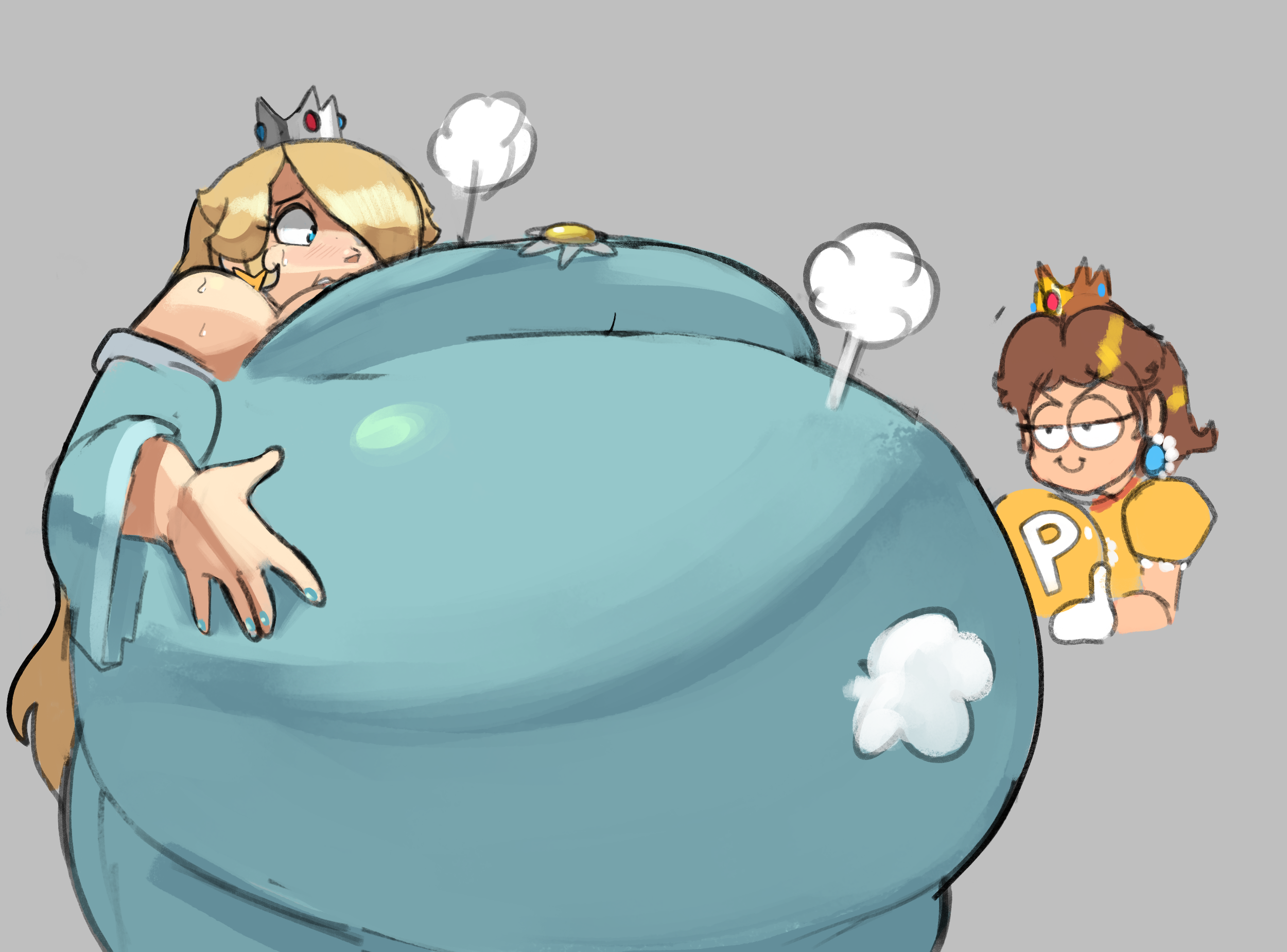 rosalina, tagme, air inflation, big belly, big breasts, blonde hair, holdin...