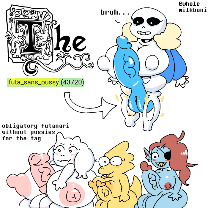 alphys anthro balls big_balls big_breasts big_penis blush_stickers breast_size_difference breasts clothing furry futa_sans_balls futa_sans_pussy futanari ghost_penis horsecock horsecock_futa huge_breasts huge_cock huge_penis hyper hyper_breasts hyper_penis intersex meme meme_reference milkbuni nipple_bulge nipples nude penis pussy pussy_out rule_34_(paheal) rule_63 sans sans_(undertale) scalie skeleton toriel undertale undyne