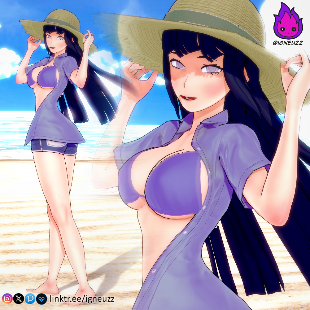 hyuuga hinata, naruto: the last, naruto (series), naruto shippuden, shounen jump, tagme, beach, bikini, bikini bottom, bikini top, blind eye, byakugan, igneuzz, looking at viewer, straw hat, 