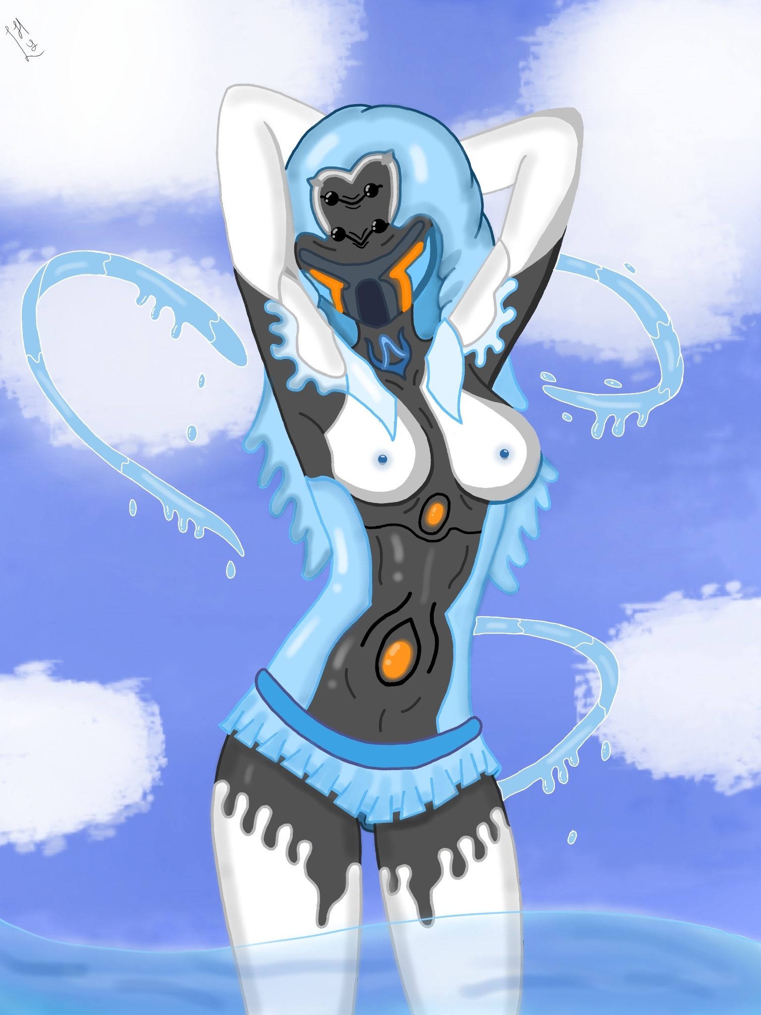 warframe, tagme, 1girls, an hydrolyst, breasts, nipples, yareli (warframe), 