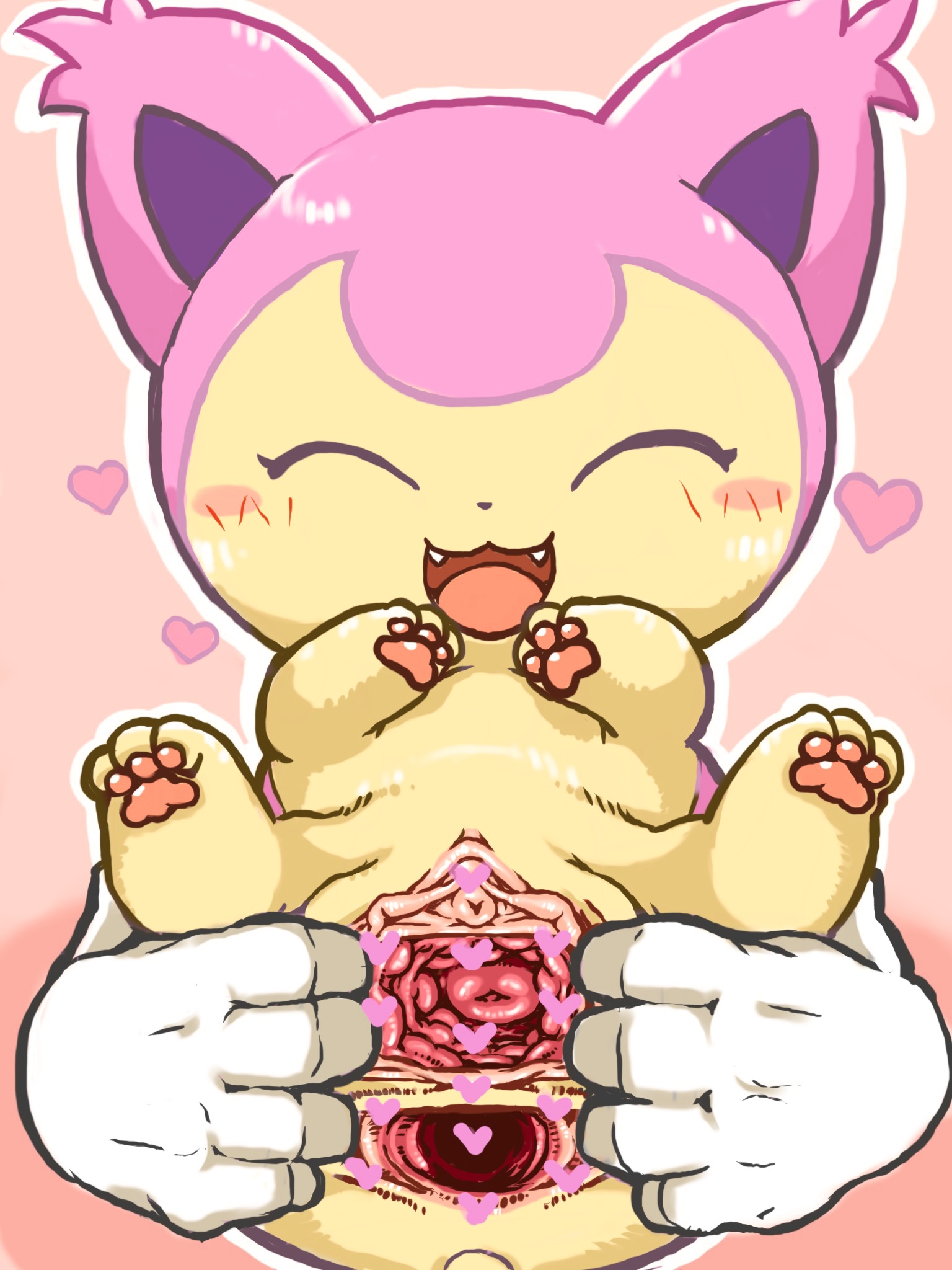 skitty, nintendo, censored, hi res, anal, anal sex, anus, disembodied hand, duo, female, genital torture, genitals, heart, human, mammal, penetration, pink body, pokemon, pussy, spread anus, spread pussy, spreading, video games, 