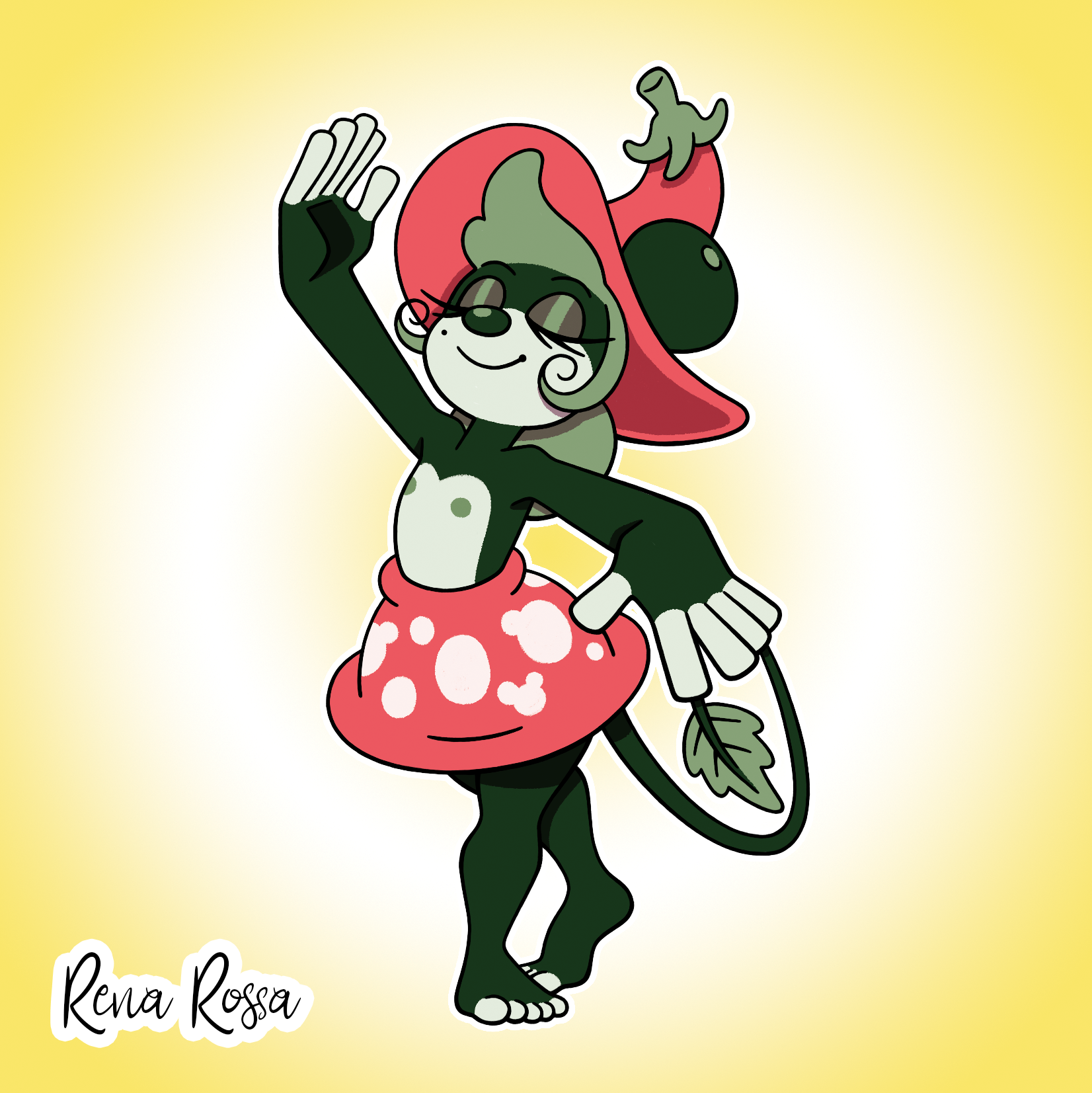 anthro bare_legs barefoot closed_eyes dancer dancing disney female flat_chest flower_hat furry green_body green_hair hair_bun leaf mickey_mouse_shorts minnie_mouse mole_under_eye mouse_ears mouse_girl mouse_tail nipples plant_girl public_domain rena_rossa skirt toes topless