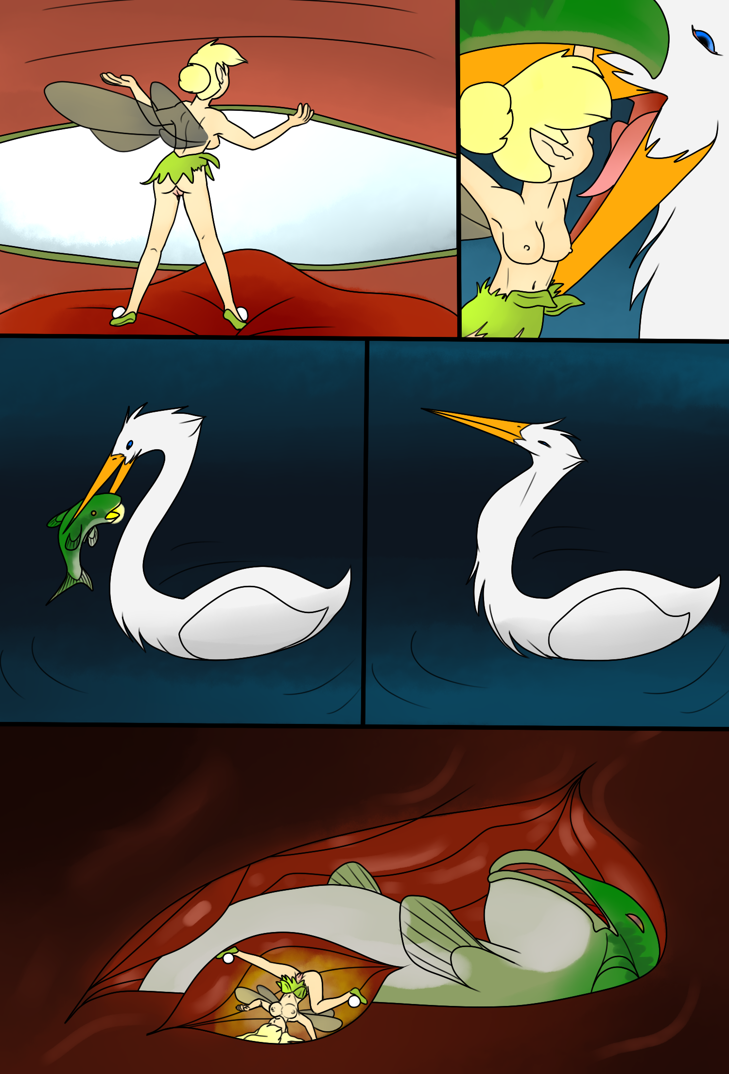 disney, hi res, ambiguous gender, avian, bird, bottomless, clothed, clothing, crane (bird), fairy, female, feral, fish, group, gruiform, holding mouth, humanoid, internal, lake, marine, no underwear, organs, sillydraco, stomach, surprise, surprise vore, swallowed, tinker bell (disney), tongue, topless, torn clothing, vore, voreception, wardrobe malfunction, water, wings, 