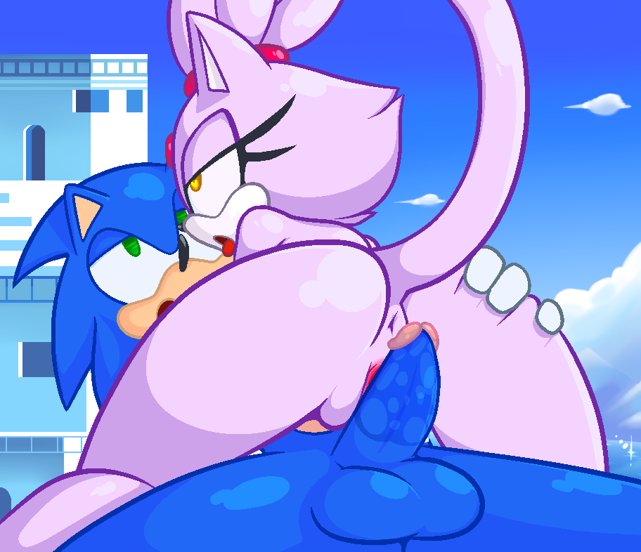 thanu, blaze the cat, sonic the hedgehog, sonic (series), anus, ass, balls, blue fur, female, furry, hedgehog, male, mammal, penis, pussy, spread ass, 