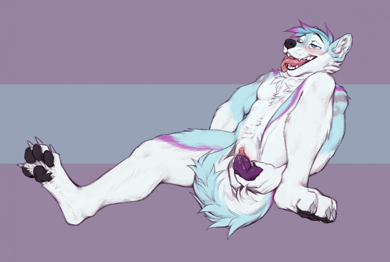 simple background, ahe gao, anthro, black nose, black pawpads, blue eyes, blue fur, blue hair, blush, canine, cuntboy, dildo, eracin, fur, hair, husky, inner ear fluff, intersex, looking pleasured, mammal, markings, masturbation, multicolored hair, nude, open mouth, pawpads, purple hair, purple markings, pussy, pussy juice, seth (sethyhusky), sex toy, solo, teeth, tongue, tongue out, toying self, two tone hair, vaginal masturbation, vaginal penetration, white fur, 