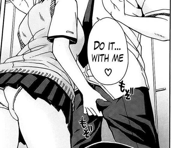 black and white, comic, manga, speech bubble, 1boy, 1boy1girl, crotch rub, cute, female, love, vanilla, 