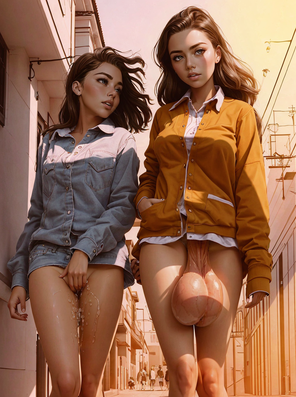 1futa, 1girls, ai generated, bottomless, huge balls, jacket, masturbating, ...