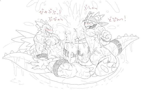 kuroma, japanese text, sketch, text, translation request, anthro, belt, big penis, bondage, dragon, duo, erection, hyper, hyper penis, japanese, male, malesub, masturbation, multiple subs, orgasm, penis, reptile, scalie, yaoi, 