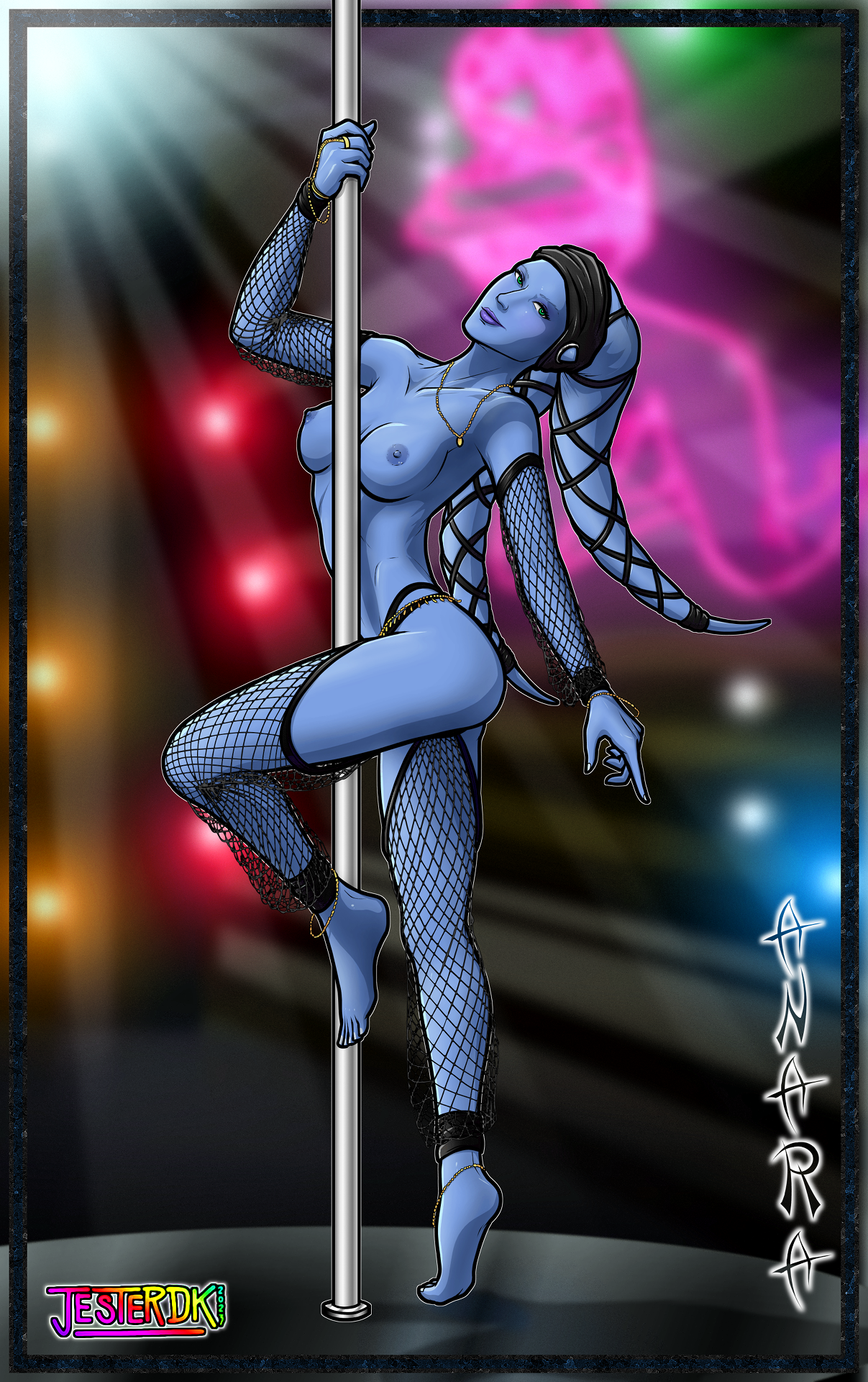 jesterdk, original character, star wars, barefoot, blue skin, dancer, dance...