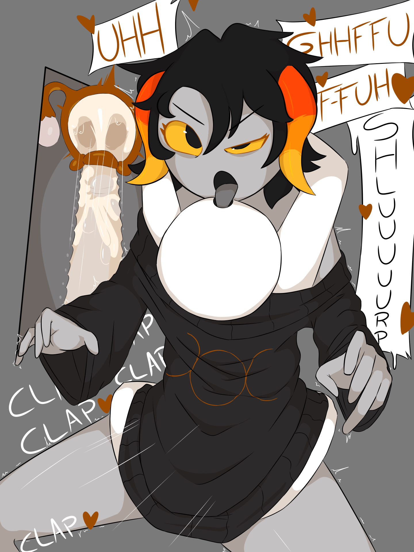 1boy 1girls ahe_gao black_hair bottomless chixie_roixmr confusedsabron creampie cum cum_in_uterus cum_inside faceless_male female grey_body hiveswap homestuck homestuck_troll horns implied_penetration internal_cumshot male monster_girl mspa_reader nopan onomatopoeia sex shared_clothes smaller_male sweater taller_female troll_(homestuck) uterus womb x-ray yellow_sclera