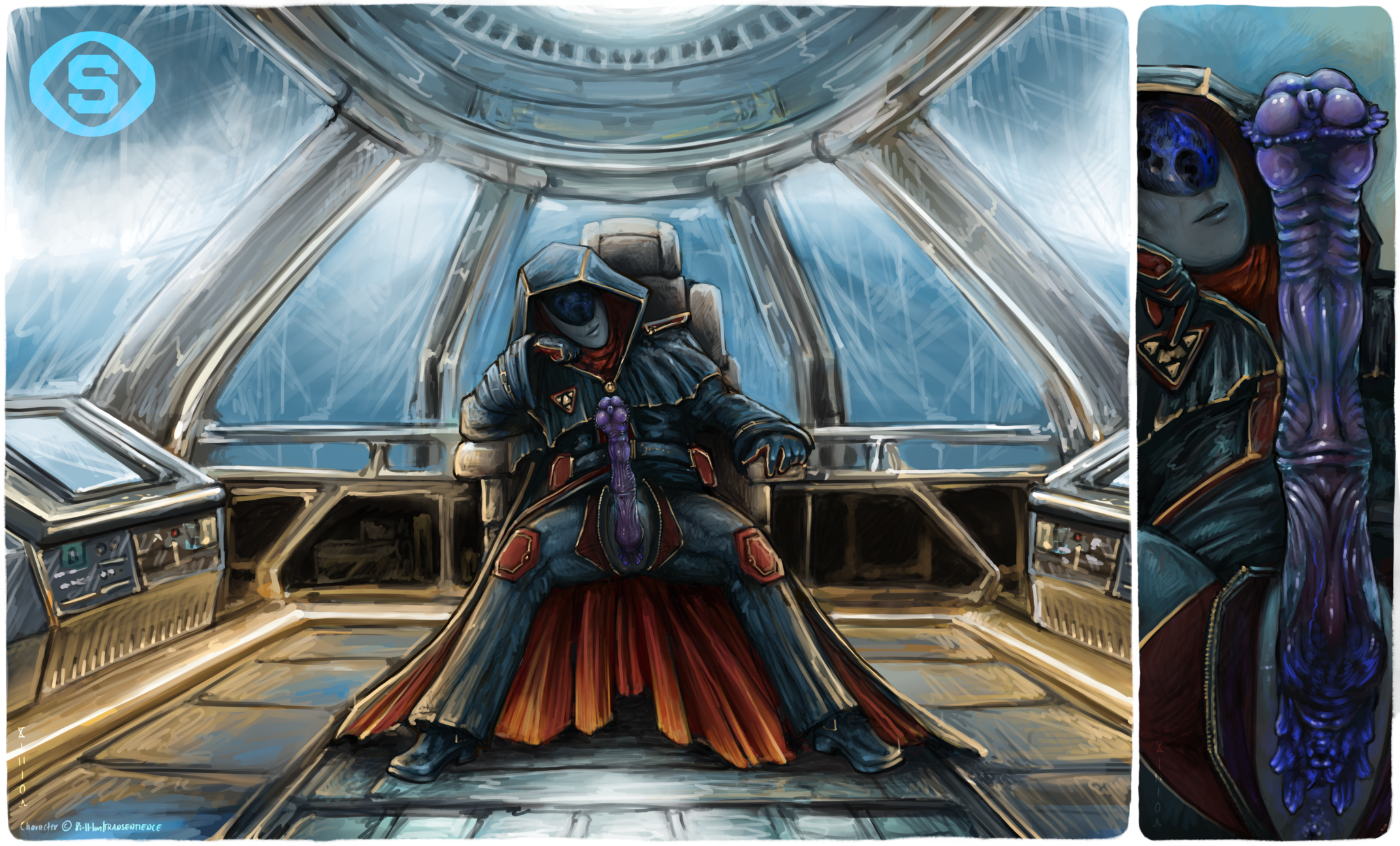 1boy 8i_ll_lon alien alien_genitalia alien_humanoid alien_hybrid architype_008_(transentience) big_penis chair chair_position close-up clothed clothing cockpit cuntboy cuntboy_focus cuntboy_only cuntboy_sans_balls detailed_background digital_media_(artwork) erection footwear from_behind_position from_front_position fully_clothed furniture genitals gloves glowing glowing_genitalia glowing_penis grin handwear herm hermaphrodite hi_res humanoid hybrid hybrid_genitalia hybrid_penis intersex intersex_focus intersex_only looking_at_viewer male male_only maleherm maleherm_focus maleherm_only multi_genitalia painterly painting penile penis pussy robe robe_lift robe_only science_fiction shoes sitting smile solo spacecraft spaceship_interior throne transentience unusual_anatomy unusual_genitalia unusual_penis unusual_pussy unzipped unzipped_pants vaginal_penetration vehicle waiting warm_colors warm_lighting window_seat zipper