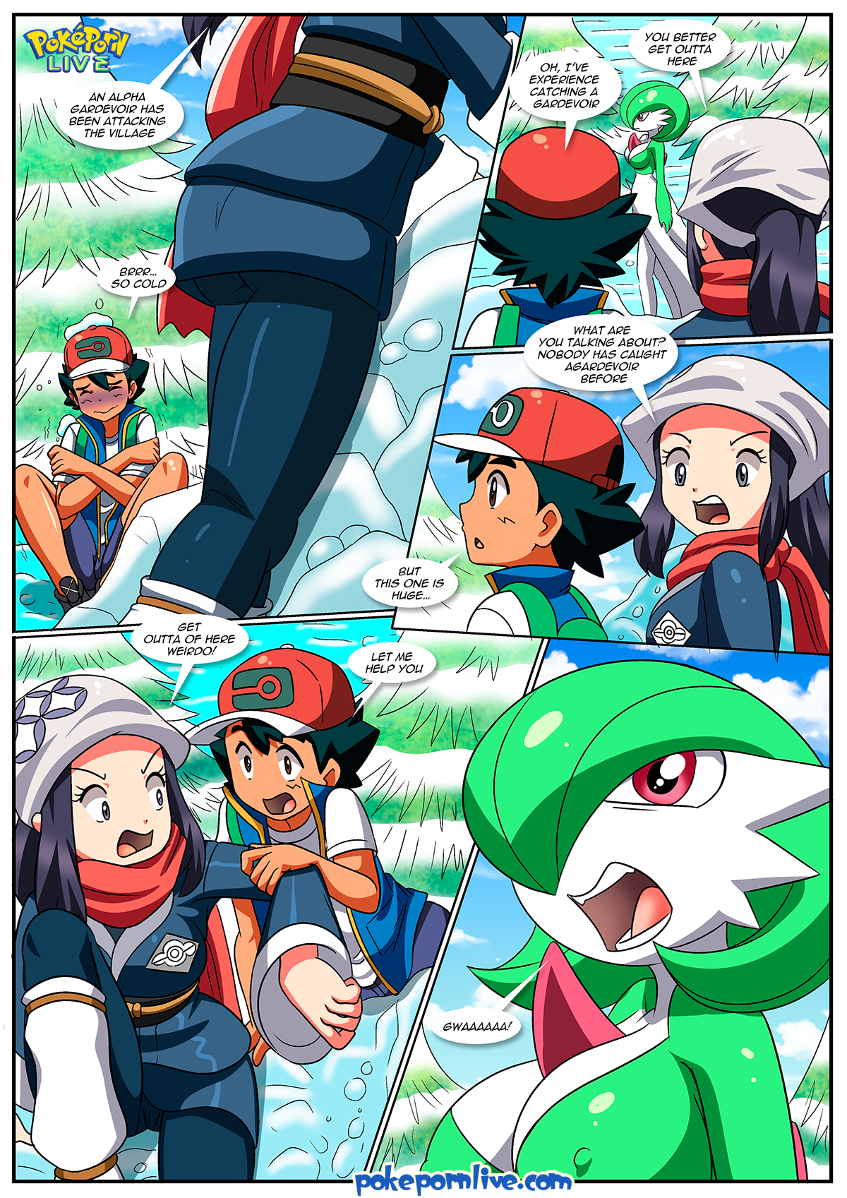 palcomix, gardevoir, satoshi (pokemon), pokepornlive, comic, a lover from the future, akari (pokemon), dialogue, pokemon, pokemon journeys, pokemon legends: arceus, 