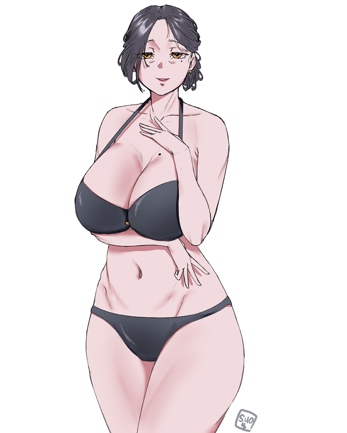 1girls big_breasts bra breasts female female_only mature mature_female milf mole mole_on_breast navel original simple_background solo solo_female suo68 underwear white_background