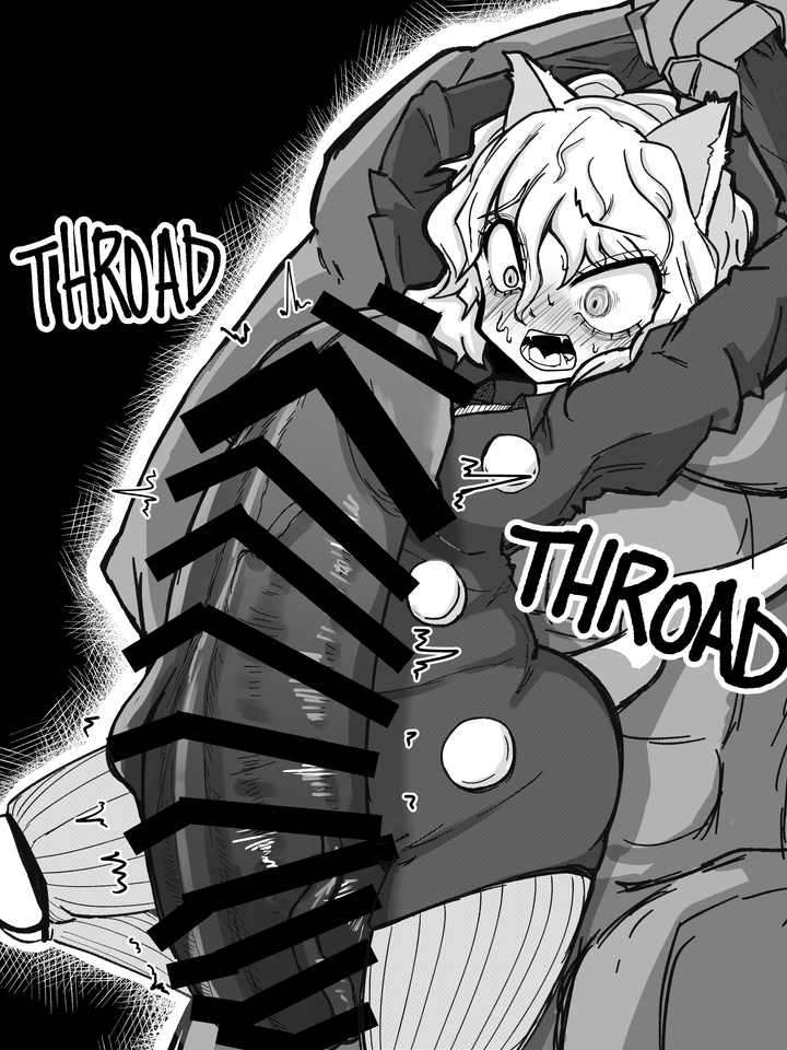 1boy 1girls 4_fingers big_breasts big_dick big_dom_small_sub big_penis blush breasts buttons cat_ears cat_girl cat_tail catgirl censor_bar censored censored_penis claws dick drolling enormous_penis female grabbing_from_behind held_up hunter_x_hunter imminent_rape imminent_sex kingvoyage male muscular muscular_male neferpitou neko nekomimi penis restrained small_breasts smaller_female sweat veiny_penis white_hair worried