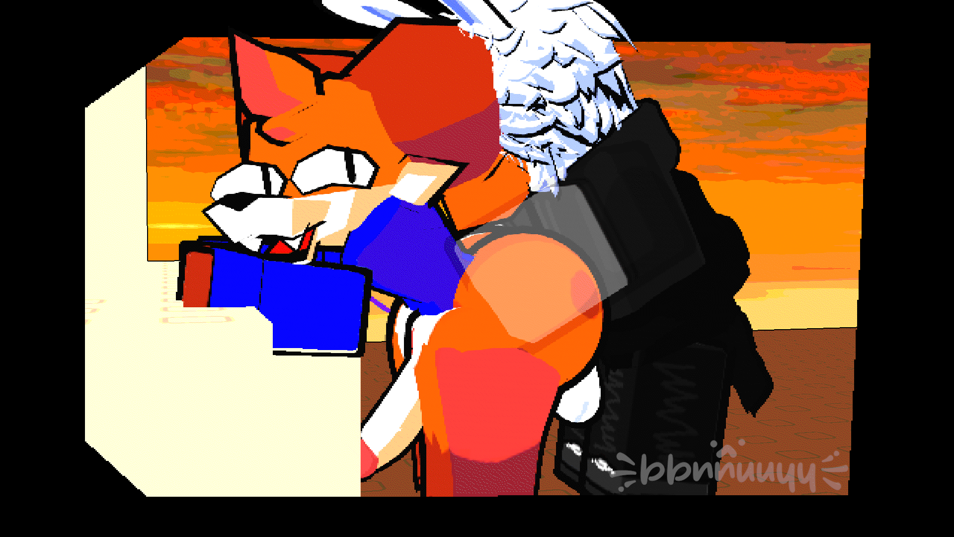 2boys 3d anal_sex animated ass bb_(bbnnuuyy) bbnnuuyy bunny_boy clothed doggy_style fox gay large_ass large_penis looping_animation male penis pixelated roblox roblox_game robloxian self_upload soups_(superiorfox) sword_fights_on_the_heights tagme tail tailwag