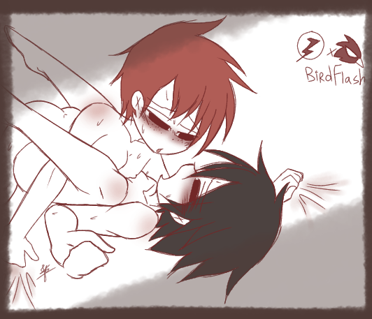 2boys anal_sex black_hair blush dc dc_comics dick_grayson doodle freckles gay_sex ginger_hair kid_flash male male_only robin_(dc) robin_(dick_grayson) sweating tagme teenager wally_west yaoi young_justice