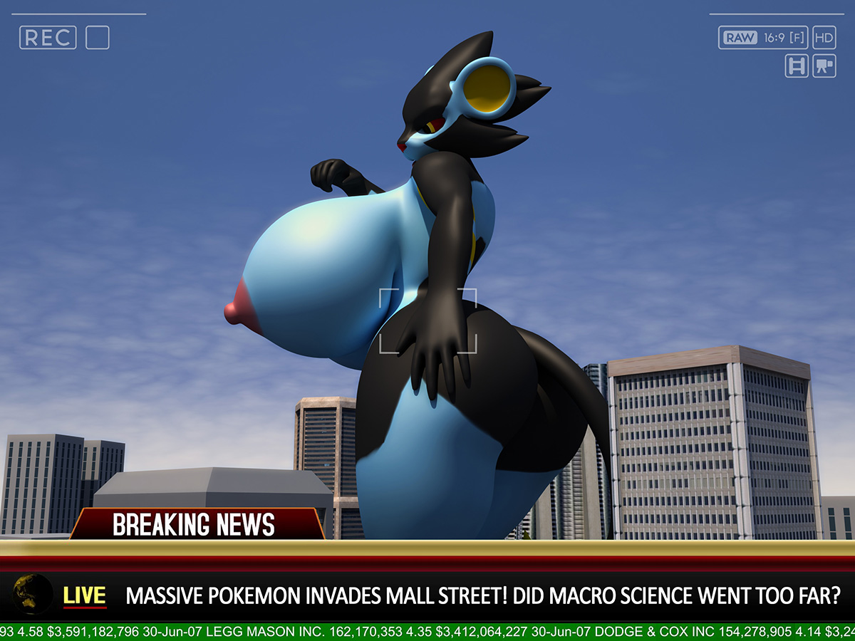 anthroanim, luxray, nintendo, 2016, 3d, english text, text, 1girls, anthro, anthrofied, areolae, ass, big breasts, black fur, blue fur, breasts, building, city, detailed background, engrish, erect nipples, feline, female, fur, furry, giant, giantess, hand on hips, huge ass, huge breasts, hyper, hyper breasts, macro, news, nipples, nude, outside, pokemon, red eyes, shizuma (anthroanim), solo, standing, tail, thick thighs, video games, wide hips, yellow sclera, 
