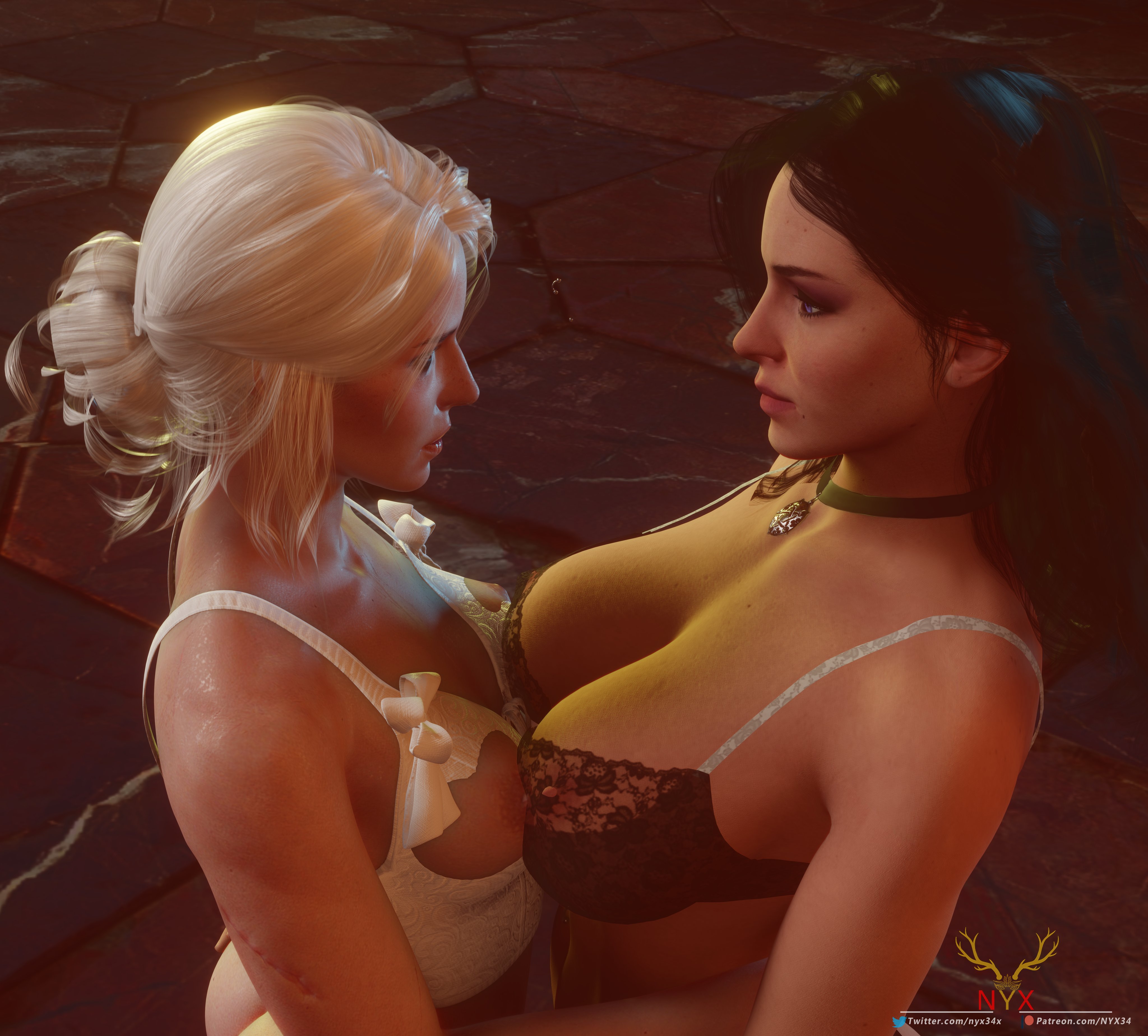 ciri, yennefer, the witcher 3: wild hunt, 3d, big breasts, female focus, female only, small breasts, the witcher (series), yuri, 