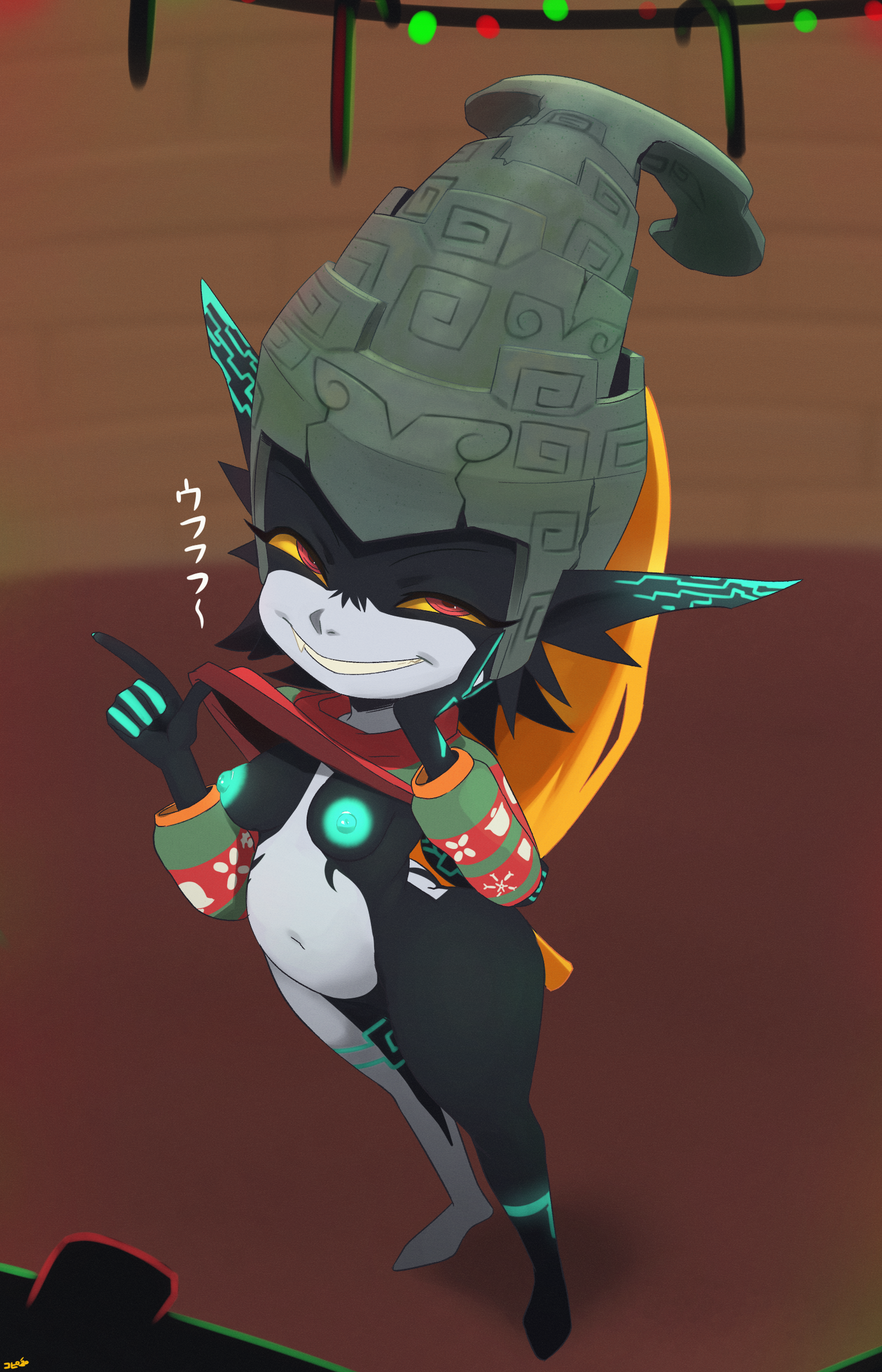 thehumancopier, midna, christmas, the legend of zelda, twilight princess, 1girls, areolae, breasts, female, female only, looking at viewer, nipples, solo, twili, 