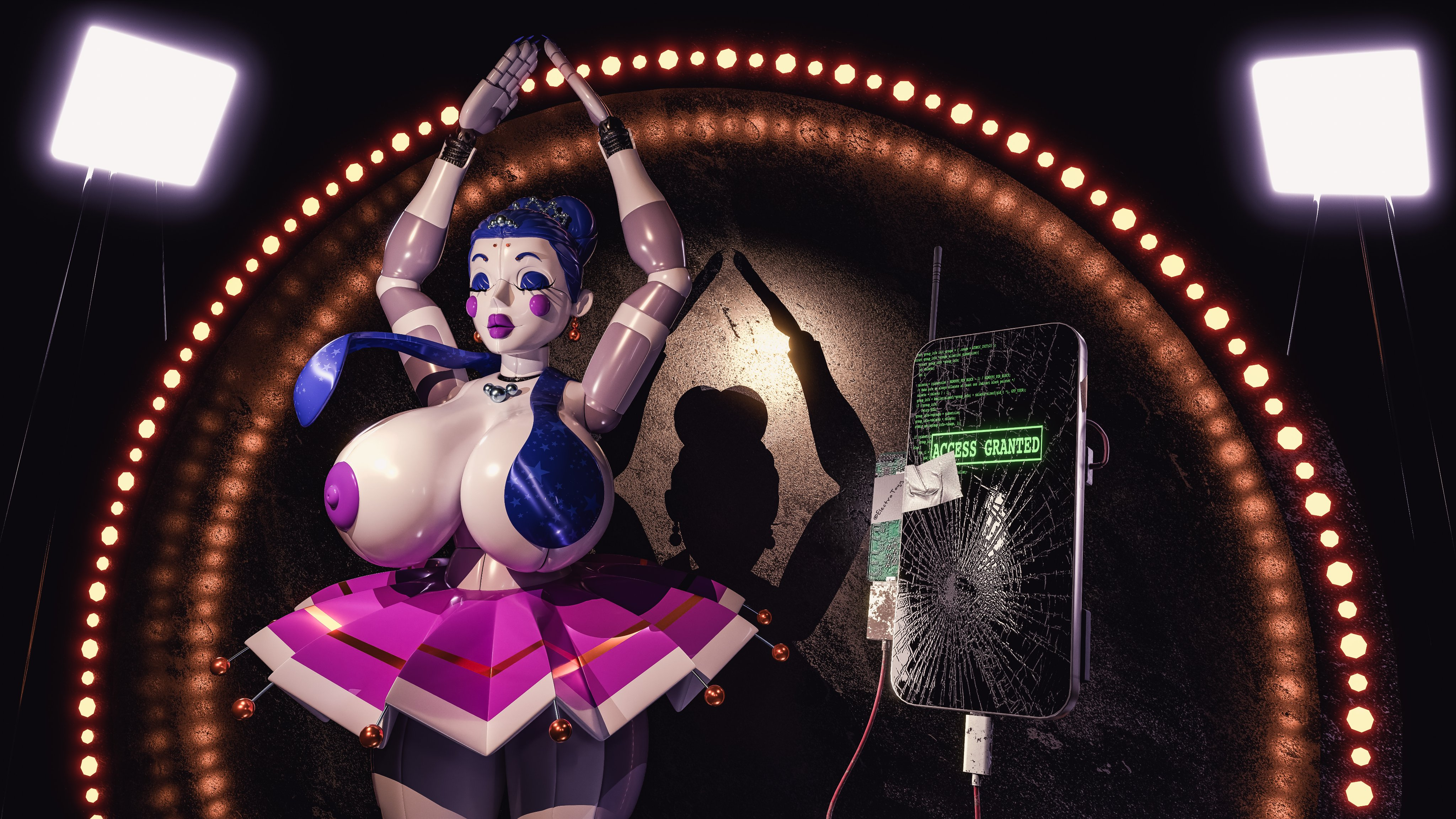 1girls 3d 3d_(artwork) ballerina ballerina_position ballora ballora_(fnafsl) big_areola big_breasts big_nipples breast_slip dark_nipples electrotoyy error female female_only five_nights_at_freddy's five_nights_at_freddy's:_sister_location huge_breasts nipple_slip plastic_clothing purple_nipples robot robot_girl robot_humanoid solo solo_female tagme wardrobe_malfunction