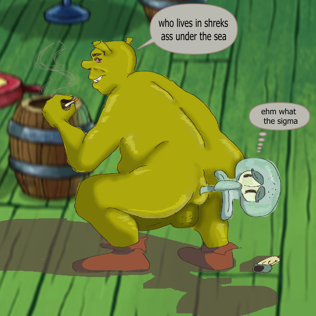 anal anal_vore anthro blunt cephalopod coleoid cursed dan_schneider's_fault decapodiform dreamworks green_body grotesque hi_res humanoid male male/male marine meme mollusk nickelodeon not_furry obese octopodiform octopus ogre overweight overweight_male red_eyes shitpost shrek shrek_(series) shrek_is_love_shrek_is_life smoking spongebob_squarepants squid squidward_tentacles thanks_i_hate_it underwater unknown_artist vore water what what_has_science_done where_is_your_god_now why