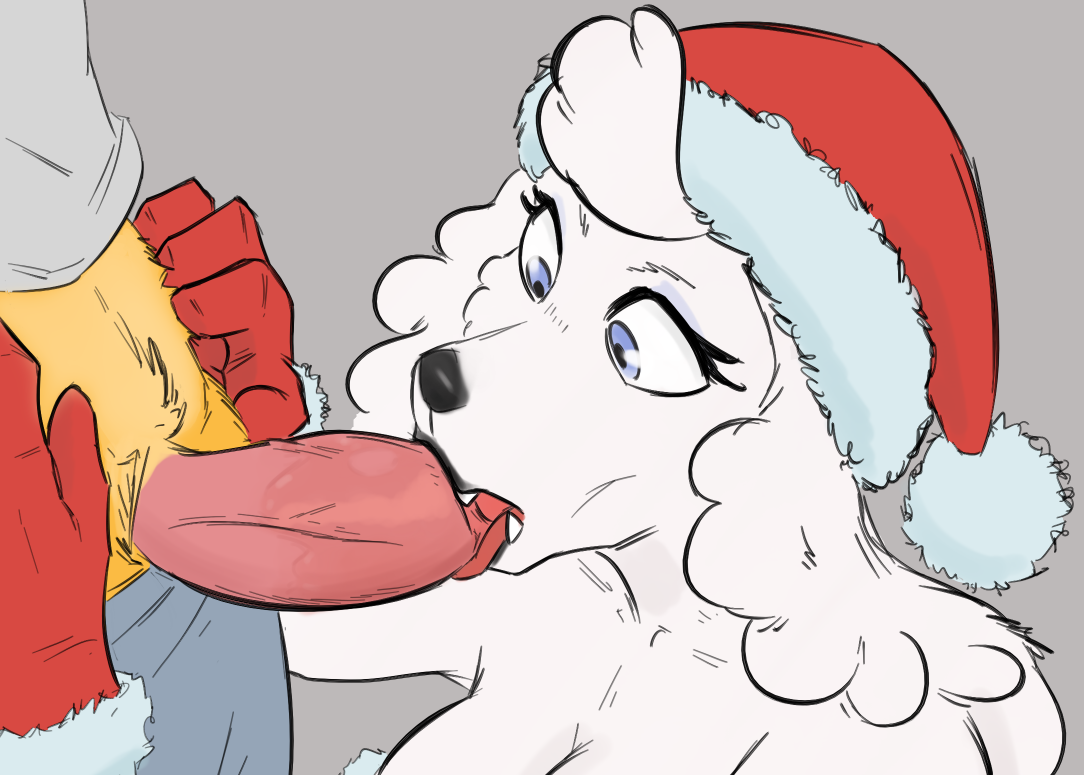stupidgnoll, fay spaniel, christmas, holidays, nintendo, star fox, anthro, bird dog, blue eyes, canid, canine, canis, clothing, cocker spaniel, domestic dog, fellatio, female, female focus, hat, headgear, headwear, hunting dog, male, mammal, oral, penile, santa hat, sex, spaniel, straight, video games, 