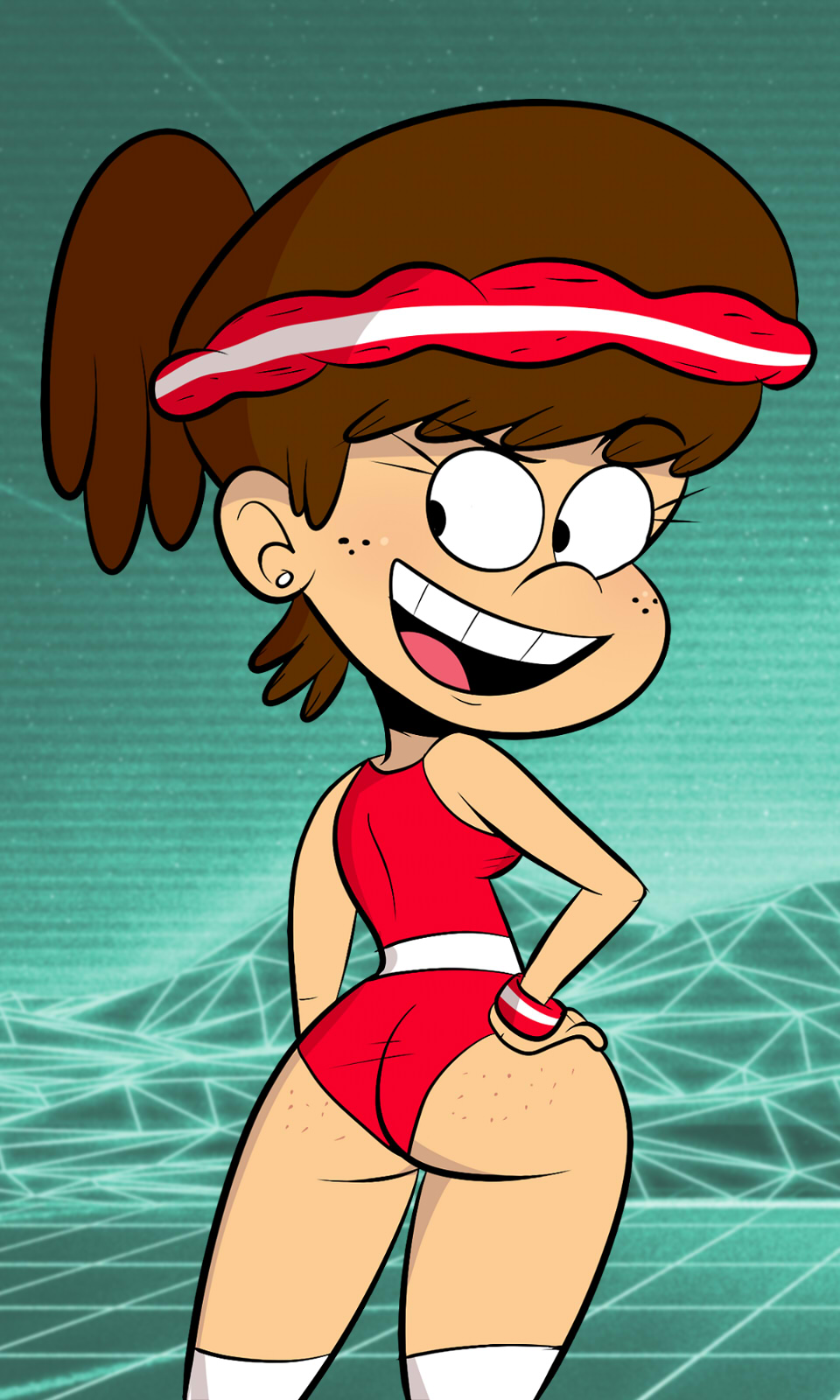 scobionicle99, lynn loud, the loud house, aged up, ass, back view, brown hair, female, ponytail, rear view, solo, solo focus, 