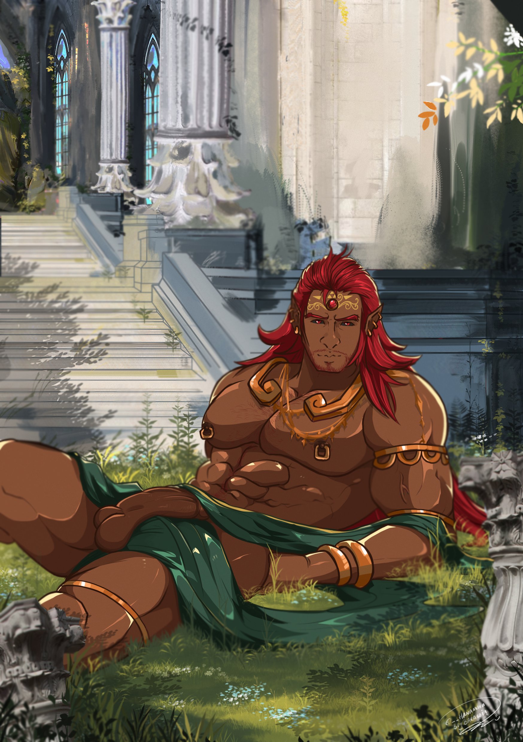 ganondorf, nintendo, the legend of zelda, balls, bara, bigbaraboi, gay, male, male only, muscles, muscular, penis, solo, solo male, 